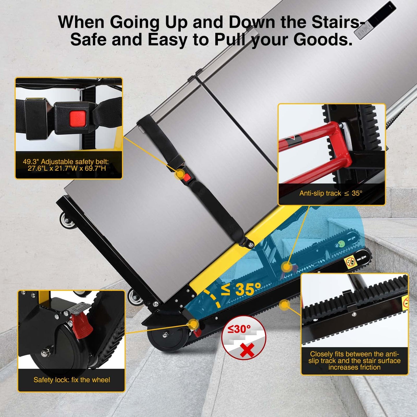 Riosoc Electric Stair Climbing Dolly, Heavy Duty, Powered Stair Climber Dolly Cart with 6 Wheels Motor Powered for Furniture Logistics Warehouse, Black+Yellow