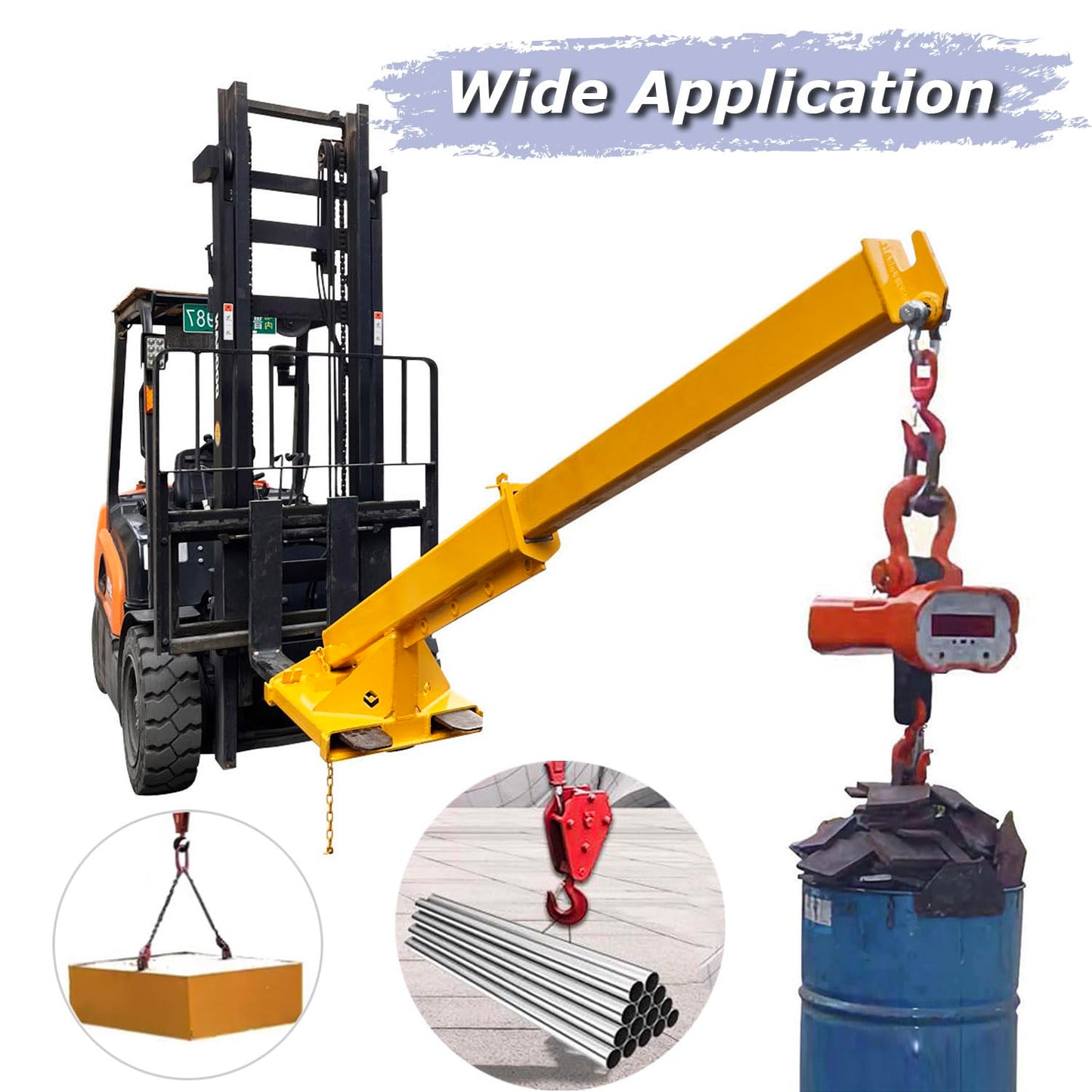 Adjustable Forklift Jib Boom Crane, 6600LB/3T Forklift Mobile Crane, Forklift Crane Attachment with Truss Hoist Jib Boom Hook, 63-98 in Forklift Telescopic Arm