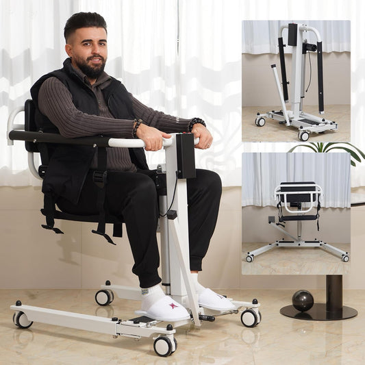 Foldable Electric Patient Lift Transfer Chair, Adjustable Height & Base Width, Portable Mobility Aid for Elderly, Bed to Wheelchair/Sofa/Toilet/Car Transfers (Electric Patient Lift Transfer Chair)