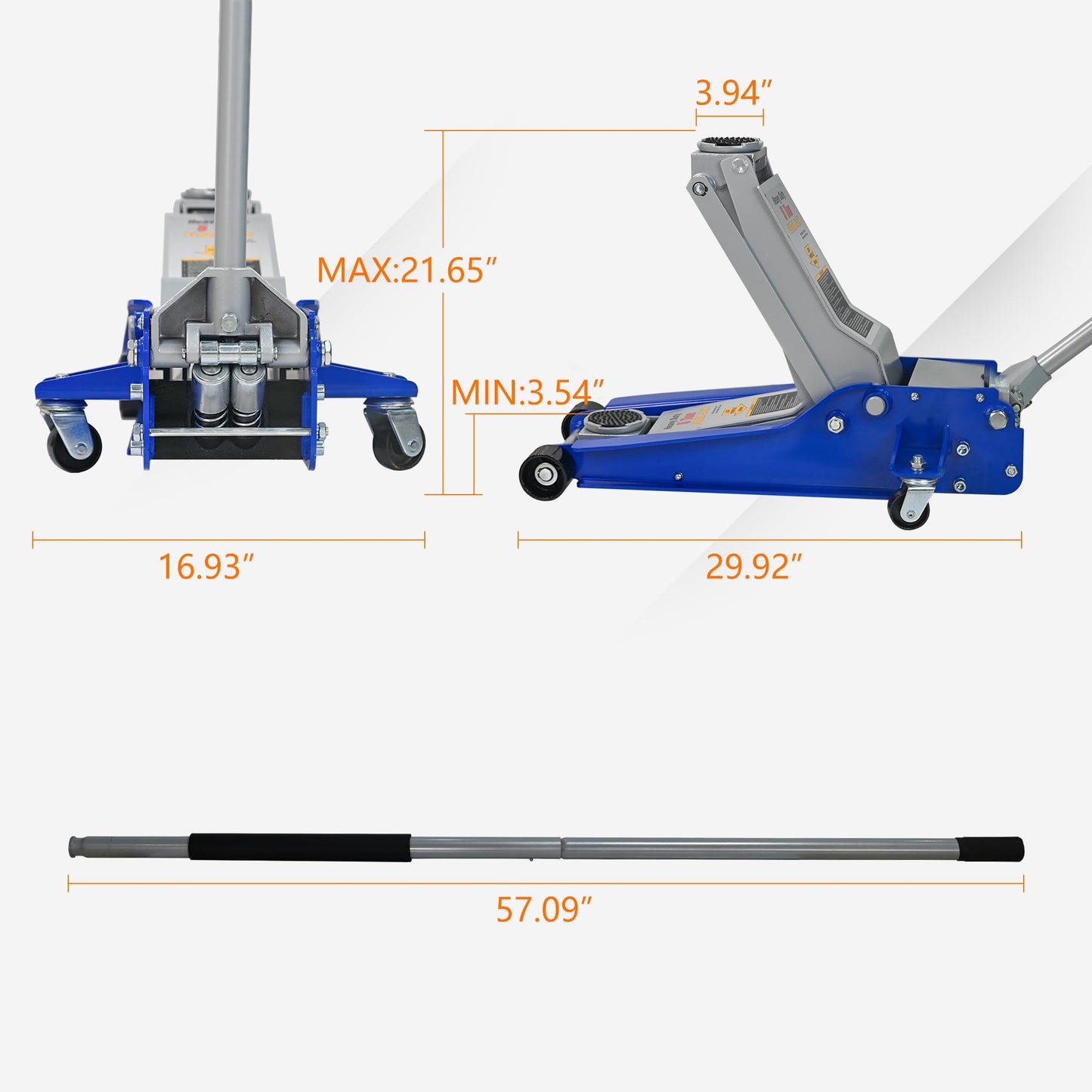 Floor Jack 5Ton/11000lbs.Dual Piston Fast Lifting Pump.Ultra Low Profile Floor Jack,Lifting Range 3.54"-21.65" .Heavy Duty Hydraulic Racing Car Jack for MVPs,SUVs and Trucks.Trolley Jack