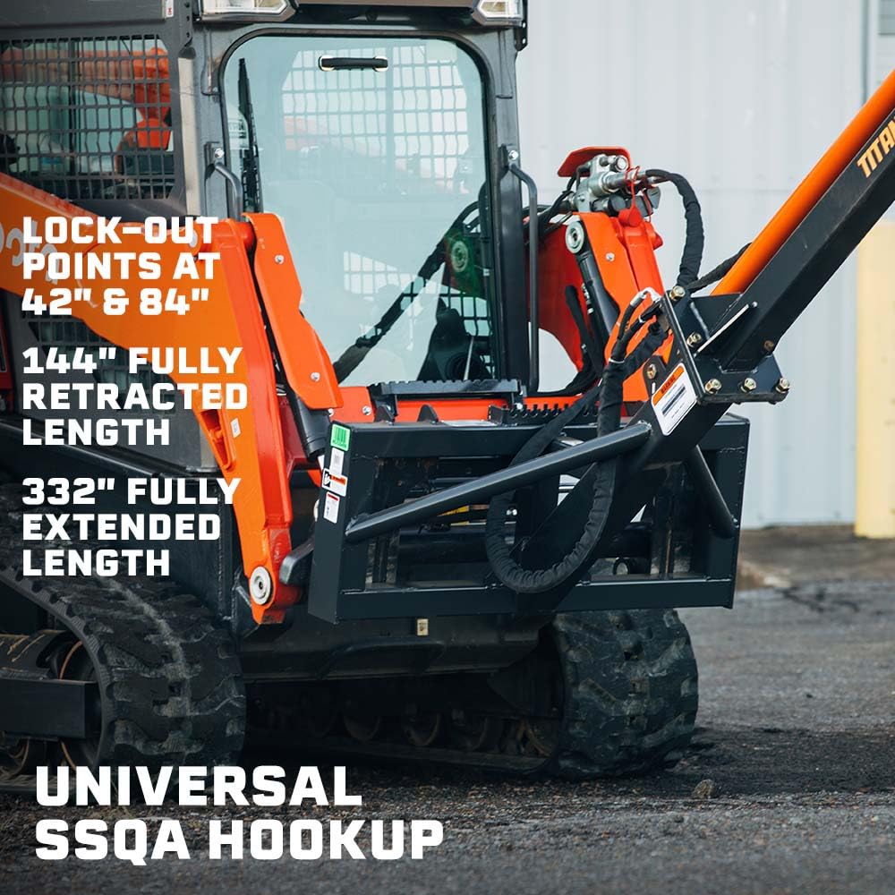 Titan Attachments Telescoping Hydraulic Truss Boom Jib Crane, Hydraulic Boom Pole Extends 26 FT, Fits Skid Steer SSQA, Lift Hay Bales, Trusses, Beams, & More, Accessories for Skid Steers