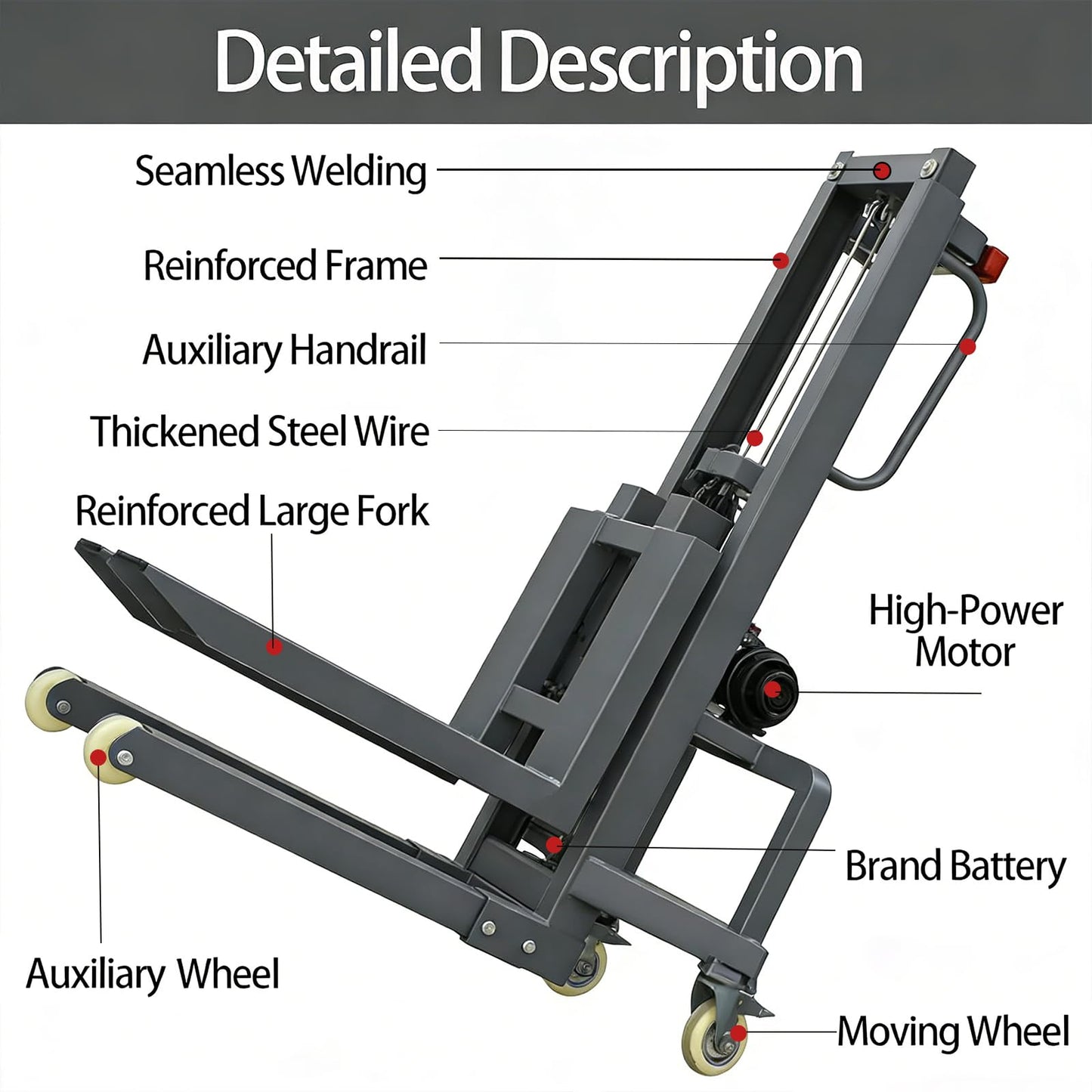 Electric Pallet Stacker with Adjustable Forks 661 lb Capacity Manual Forklift Truck Mobile Forks Fit Various Pallet Sizes for Industrial Warehouse (1.6m/5.2ft Lifting Height)