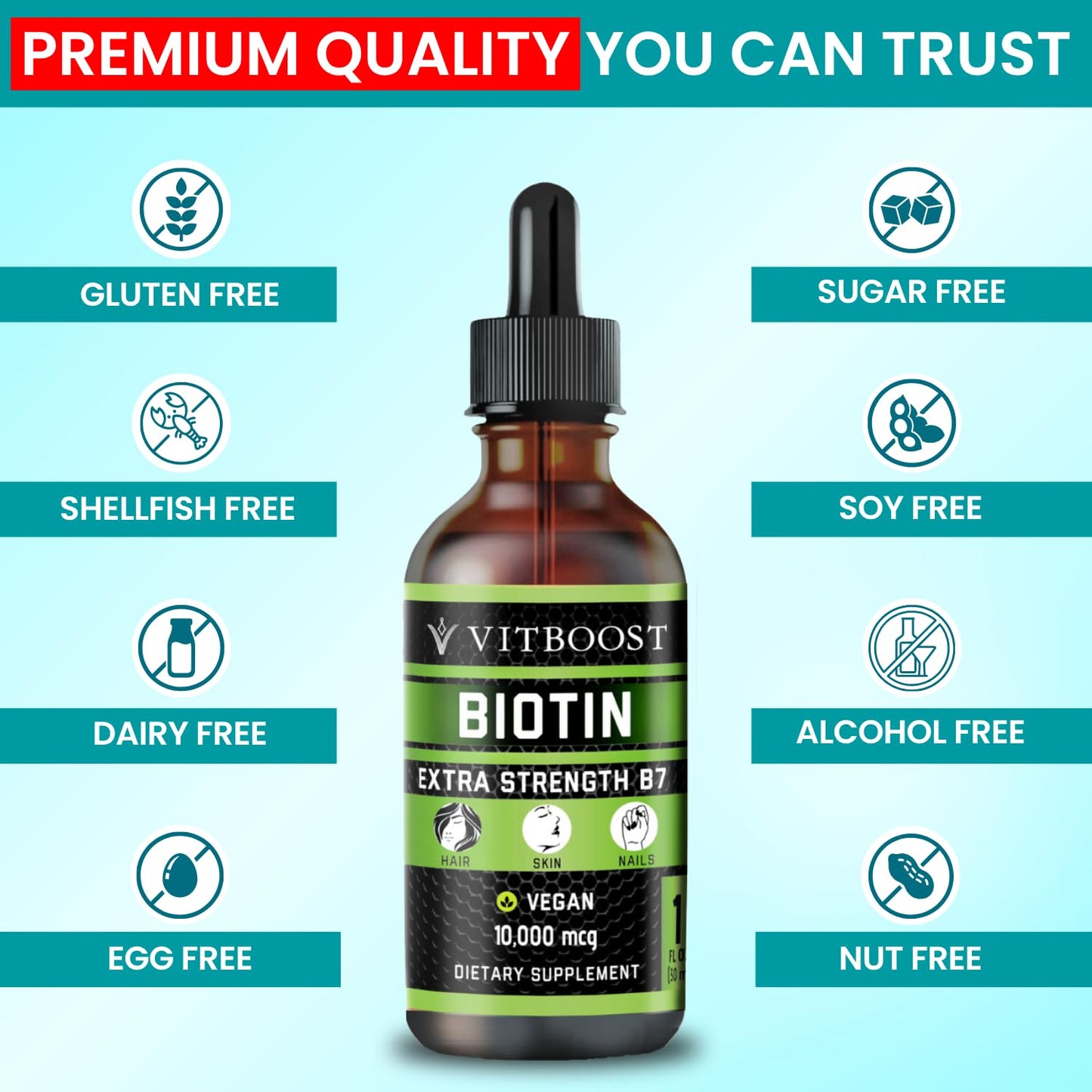 Liquid Biotin 10,000mcg with Organic Berry Flavor - Liquid Drops Biotin for Hair Growth for Women and Men, Supports Strong Nails and Healthy Skin - Extra Strength Vegan Formula | 60 Servings