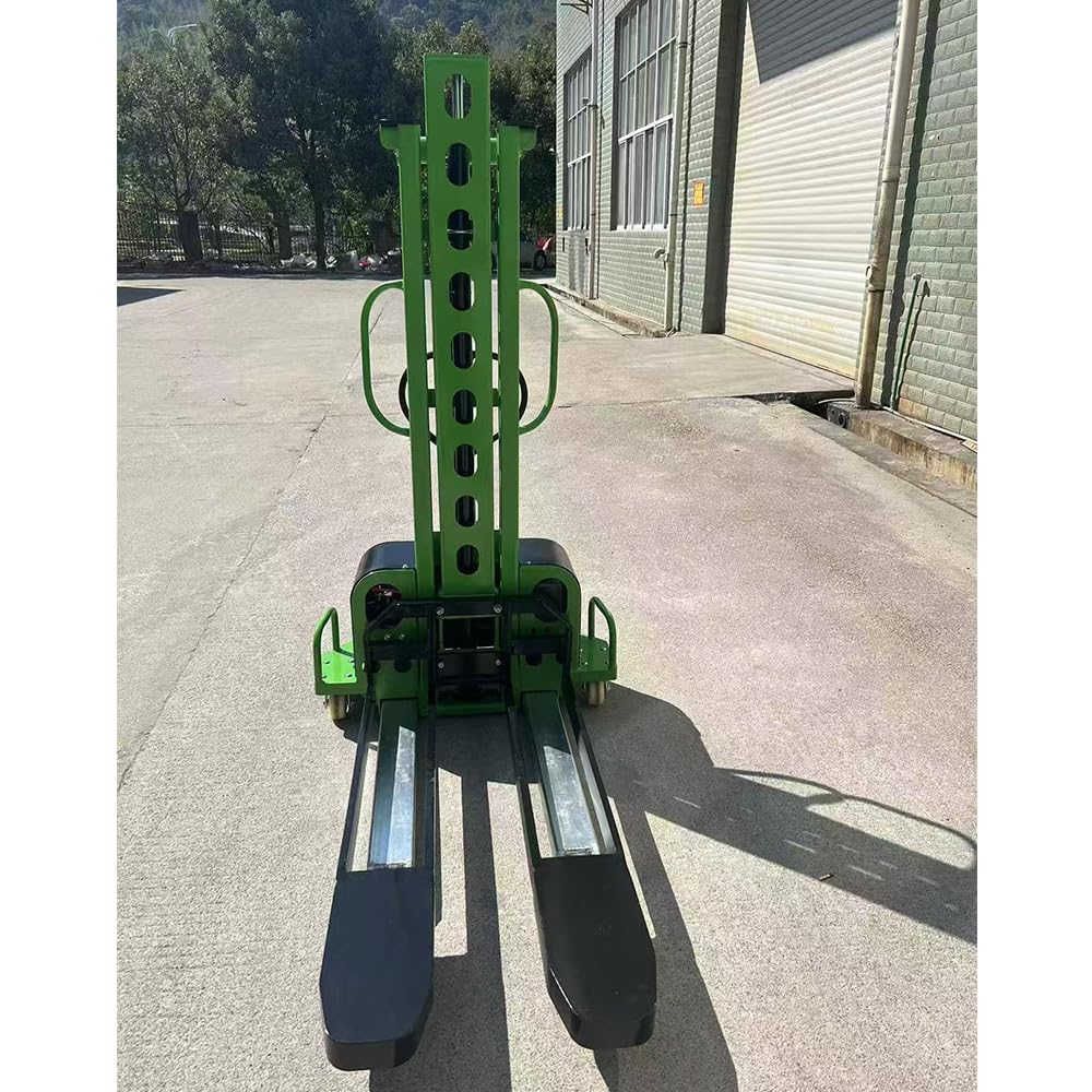 ONEN Semi Electric Pallet Stacker, 1102.3 lbs Capacity, 62.99 inch Lift Height, Self Elevating Forklift with Fixed Cross Legs, Green and Black Material Handling Truck