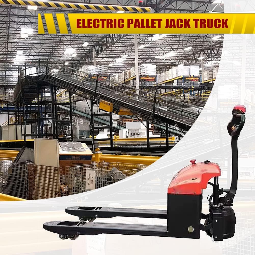 Fworkleft Semi-Electric Pallet Jack, 3300 lbs Capacity, Lithium Battery Powered Pallet Truck with 48" x 27" Forks, Electric Drive & Manual Lift for Warehouse, Shop & Garage