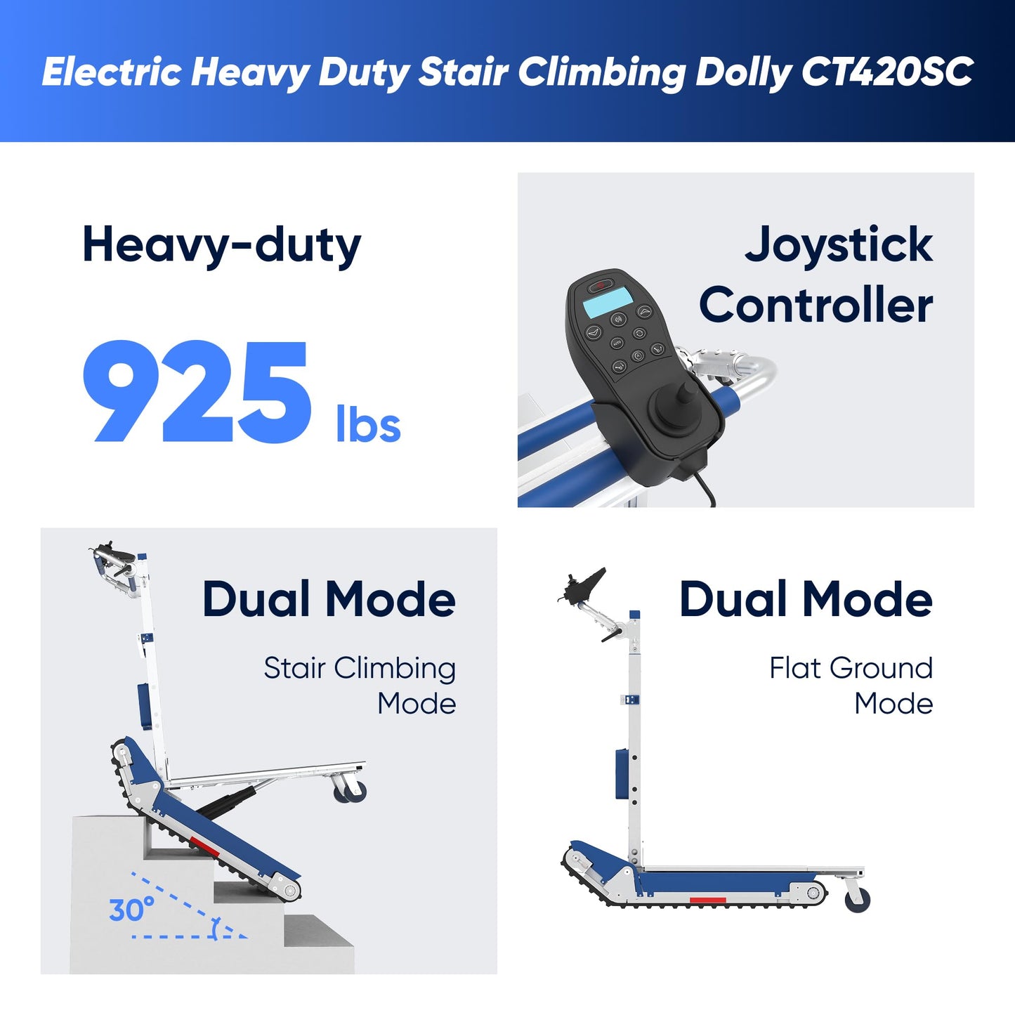 Electric Stair Climbing Dolly 925 lb Capacity Heavy Duty Stair Climbing Hand Truck with Electric Lifting System, Joystick Control, Easy to Operate