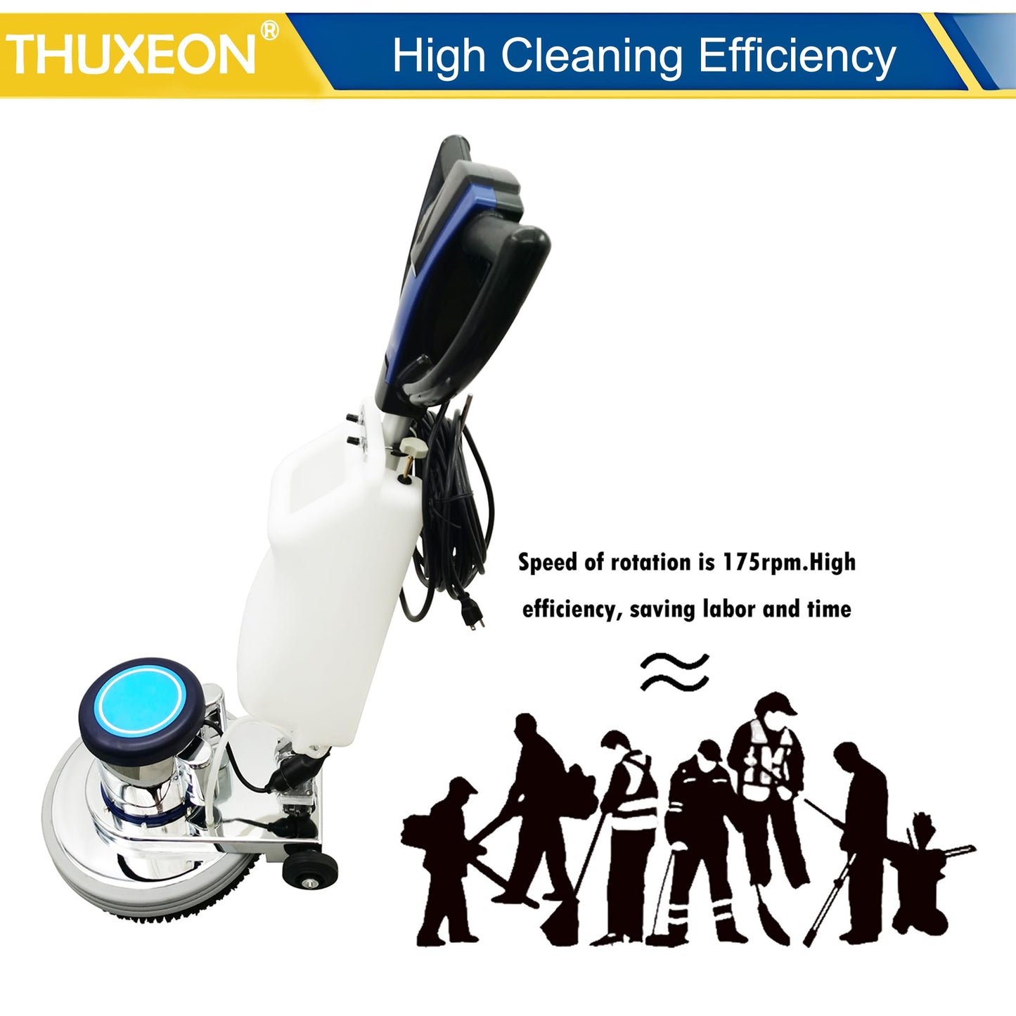 THUXEON 18" Commercial Floor Scrubber Buffer, Heavy Duty Polisher Machine- 1100W Motor, 12L Tank for Hotel Carpet/Tile Cleaning, Butterfly Handle, Low Noise 110V
