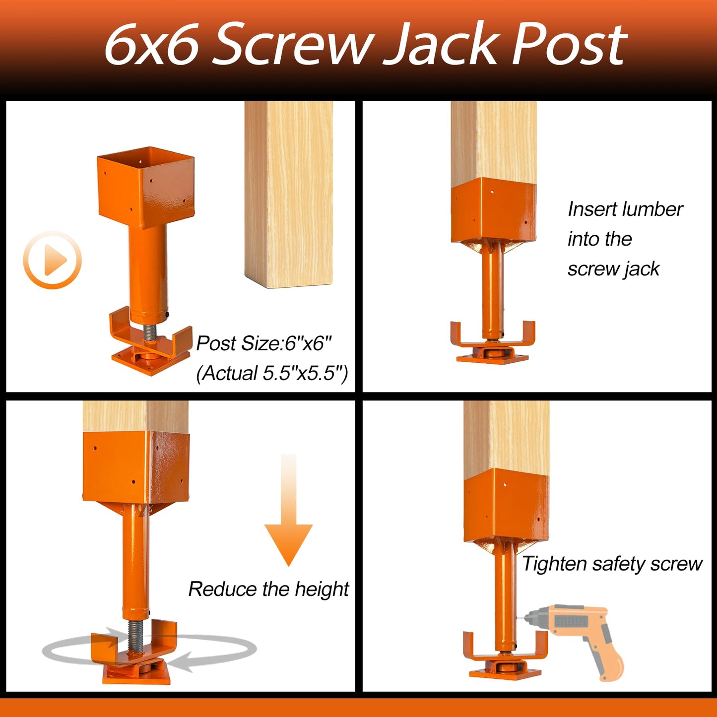 6x6 (Actual 5.5"x5.5") Screw Jack, Adjustable House Floor Jacks for Leveling, 15.75"-21.75" Height Range, Heavy Duty Jack Post Basement Shore Beams Screw Jacks, 30000 lbs Max Load Capacity，1 Pack