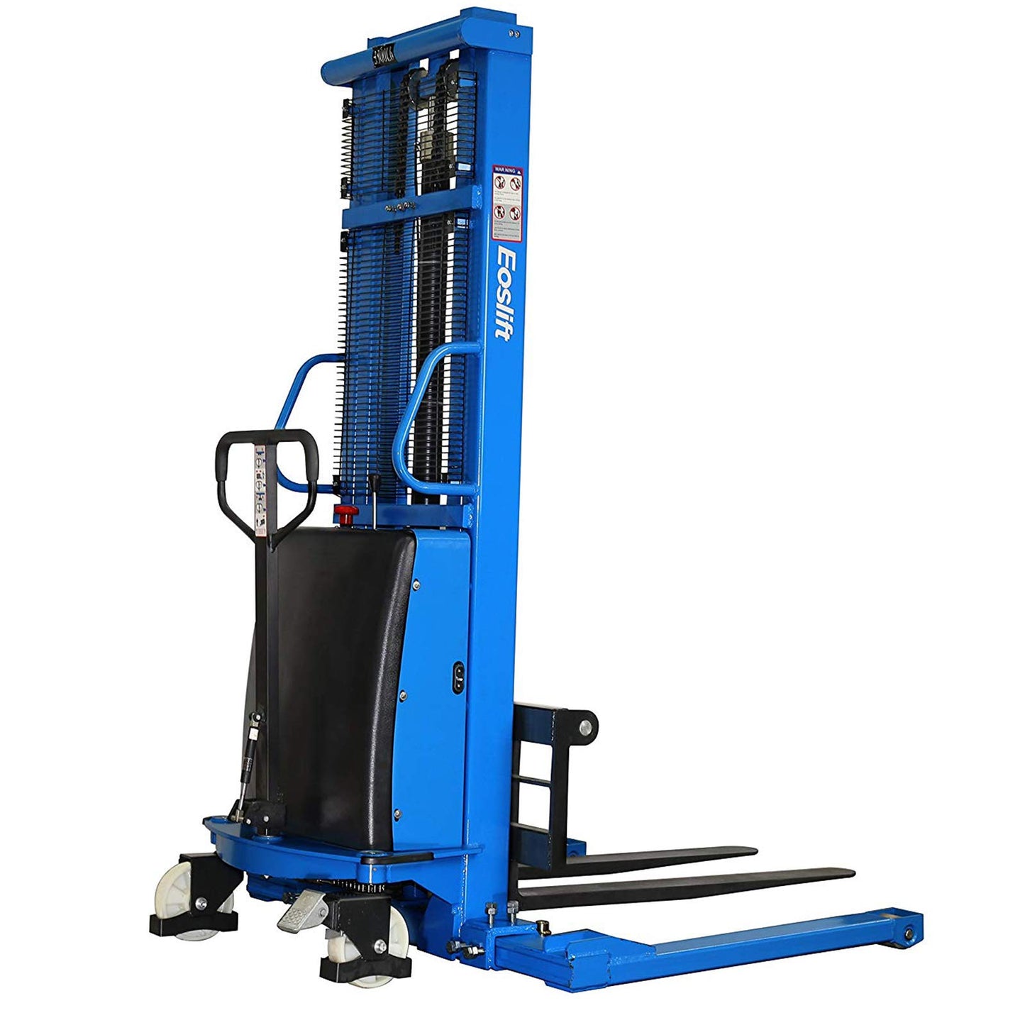 DAZONE Semi-Electric Pallet Stacker Straddle Pallet Truck Forklift Powered High Material Lifts Pallet Jacks with Adjustable Forks Support Legs,118'' Raised Height with Adjustable Fork,3300 Lbs Blue