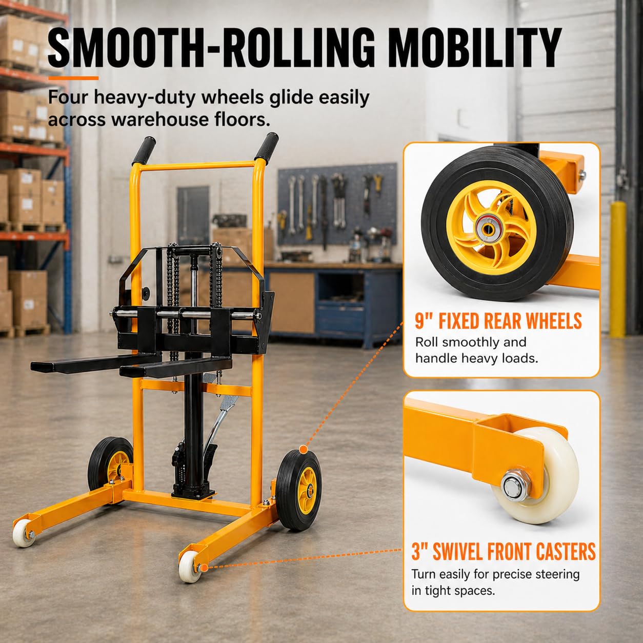 440lbs Hydraulic Material Lift Stacker, 35.5" Max Height, Fork Lift with Adjustable Forks, Manual Pallet Stacker Lift Dolly with Fixed Legs, Manual Forklift for Supermarket, Warehouse and Household