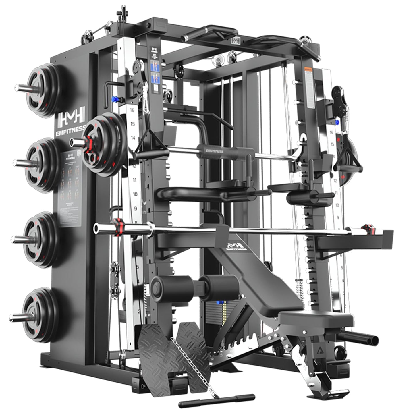 Strength Smith Machine Squat Rack Pull Up Bar Upper Body Strength Training Leg Developer Commercial Home Gym Strength Training (R8 PRO Package 4) (R8 with BP 220 LBS+Bench)
