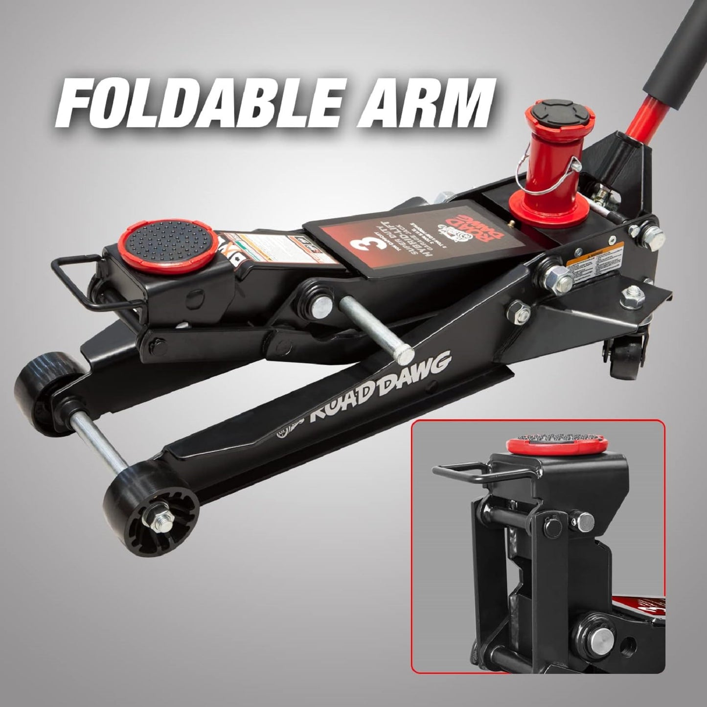 Road DAWG Hydraulic Low and High Profile Professional Grade Foldable Garage Service/Floor Jack with Quick Lift Pump, 3 Ton (6,600 lb) Capacity, Black
