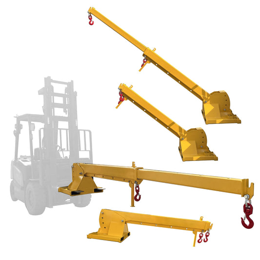HayWHNKN 2T Forklift Telescopic Jib Boom Forklift Mobile Crane with 0-75° Adjustable Tilt Angle, 7-12ft Extension, 2 Hooks, Heavy-Duty Lifting Hoist Towing Handling for Warehouse Construction Factory