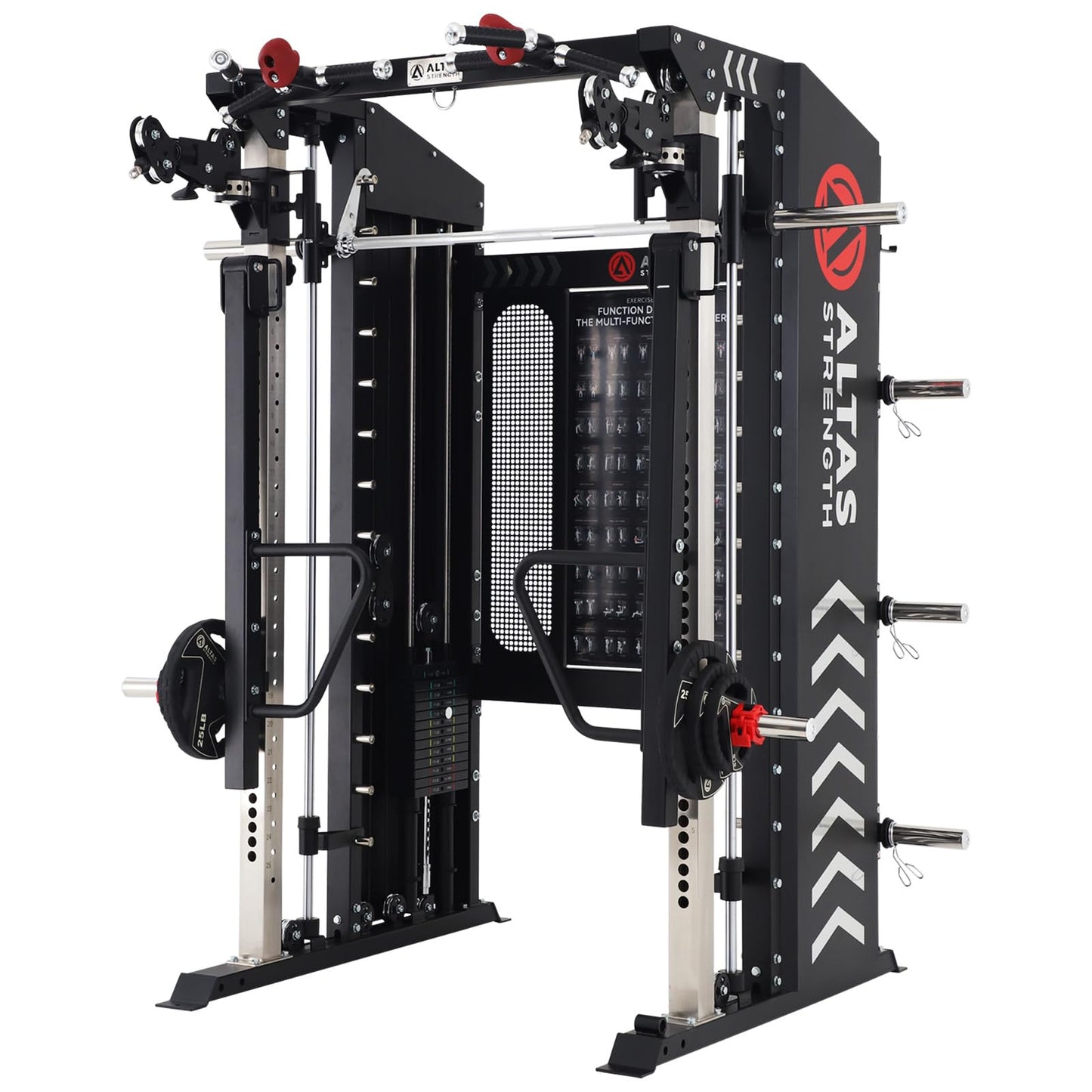 ALTAS STRENGTH Home Gym Equipment Smith Machine with Pulley System Gym Squat Rack Pull Up Bar Upper Body Strength Training Leg Developer Commercial Fitness Equipment Included Accessories 3000
