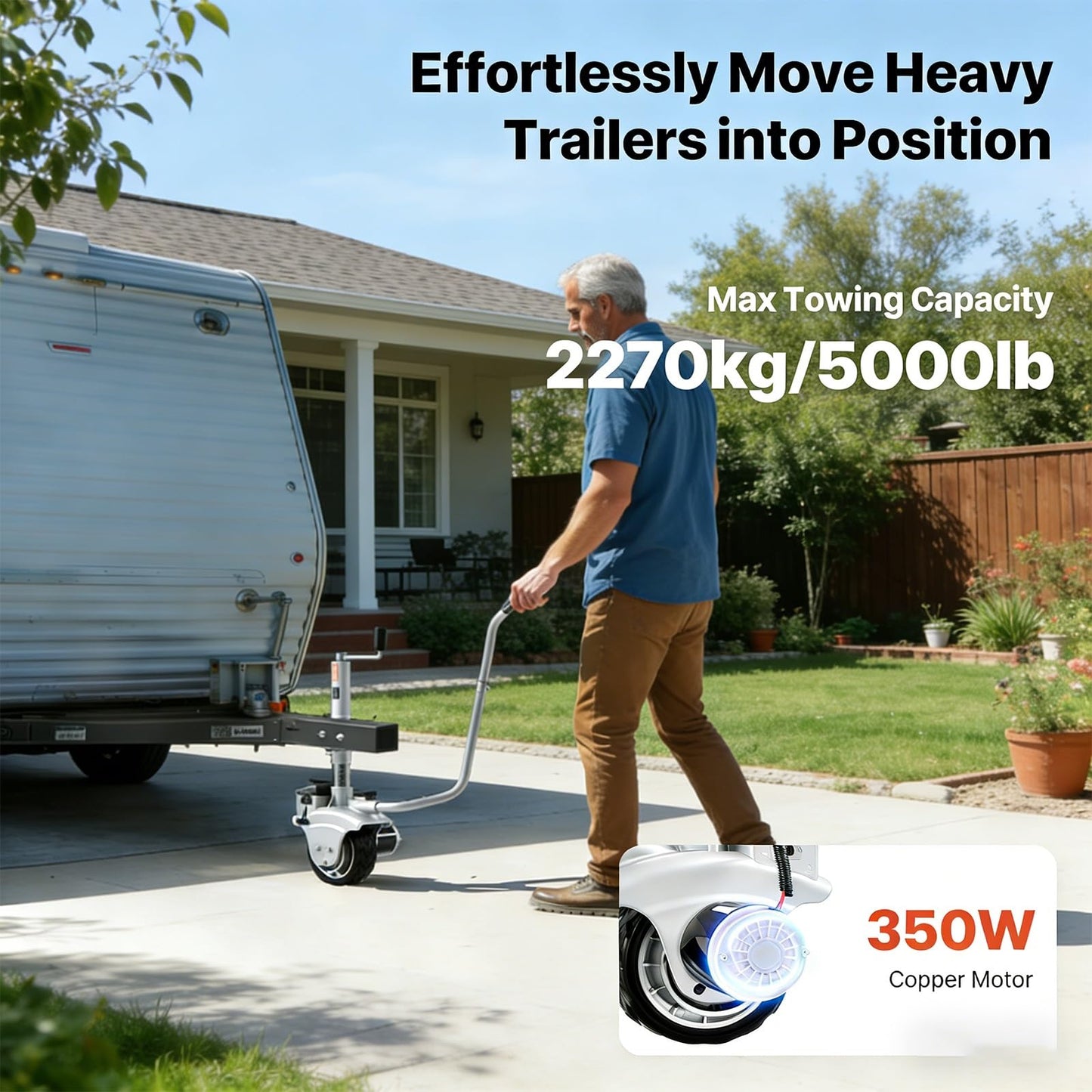 WNGJZZYC Electric Jockey Wheel, 5000 lbs Towing Capacity, 12V/350W Trailer Dolly Electric, Powered Forward and Reverse, 8 in Rubber Tire, for Moving Caravan Boat