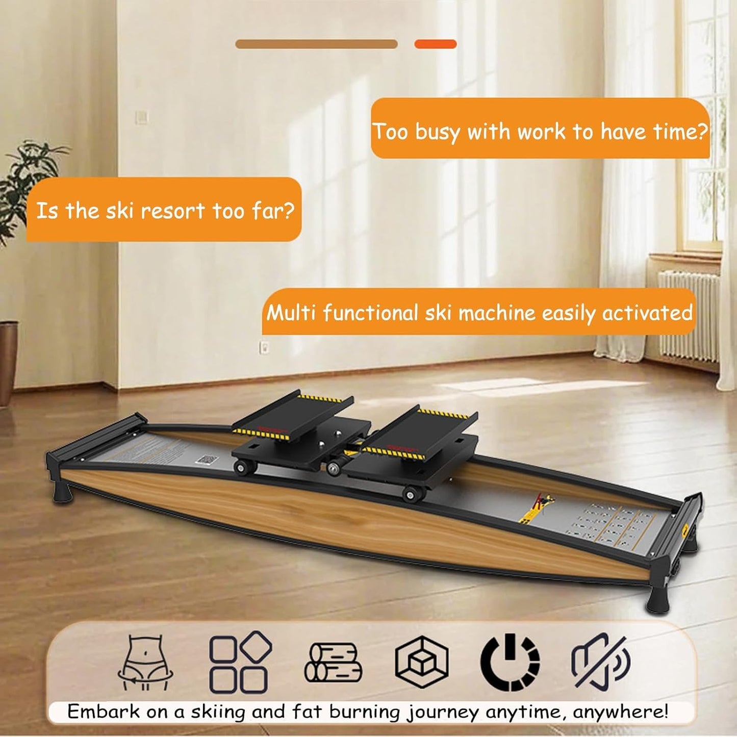 Indoor Ski Machine for Full-Body Workout, Glutes, Legs, Abdominal & Waist Training Equipment , Home Fitness Simulator with Adjustable Poles & Non-Slip Mat, Cardio Stepper for Balance and Strength
