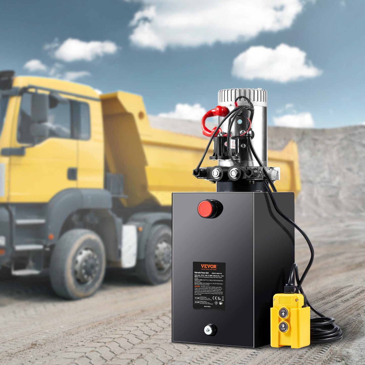 Vevor 12V/DC Hydraulic Pump 15 Quart/ 3.9 Gallon Double Acting Metal Reservoir Hydraulic Pump Unit Remotely Controlled for Dump Trailer: Industrial & Scientific