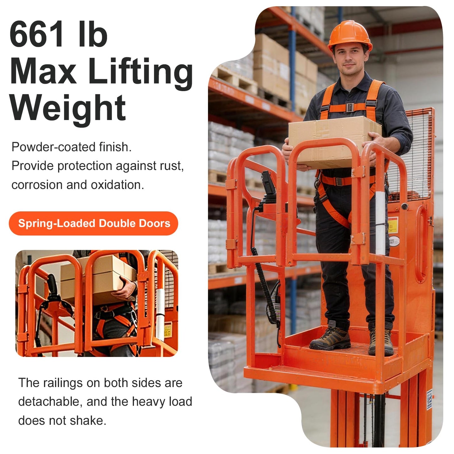 Fully Electric Self-Propelled Order Picker Lift Truck, 661 lbs Capacity, Drivable Stock Picker & Personnel Lift for Narrow Aisle Warehouse, Material Handling & SKU Picking (14.8FT Lifting Height)