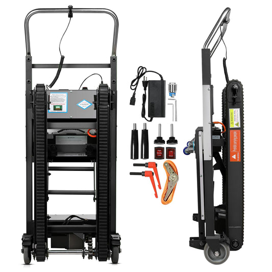 1250W Electric Stair Climbing Dolly, 900lbs Capacity Heavy Duty Stair Climber with Rubber Tracks, Lithium Battery & Safety Rope, Stainless Steel Platform for Moving Furniture Warehouse, Black