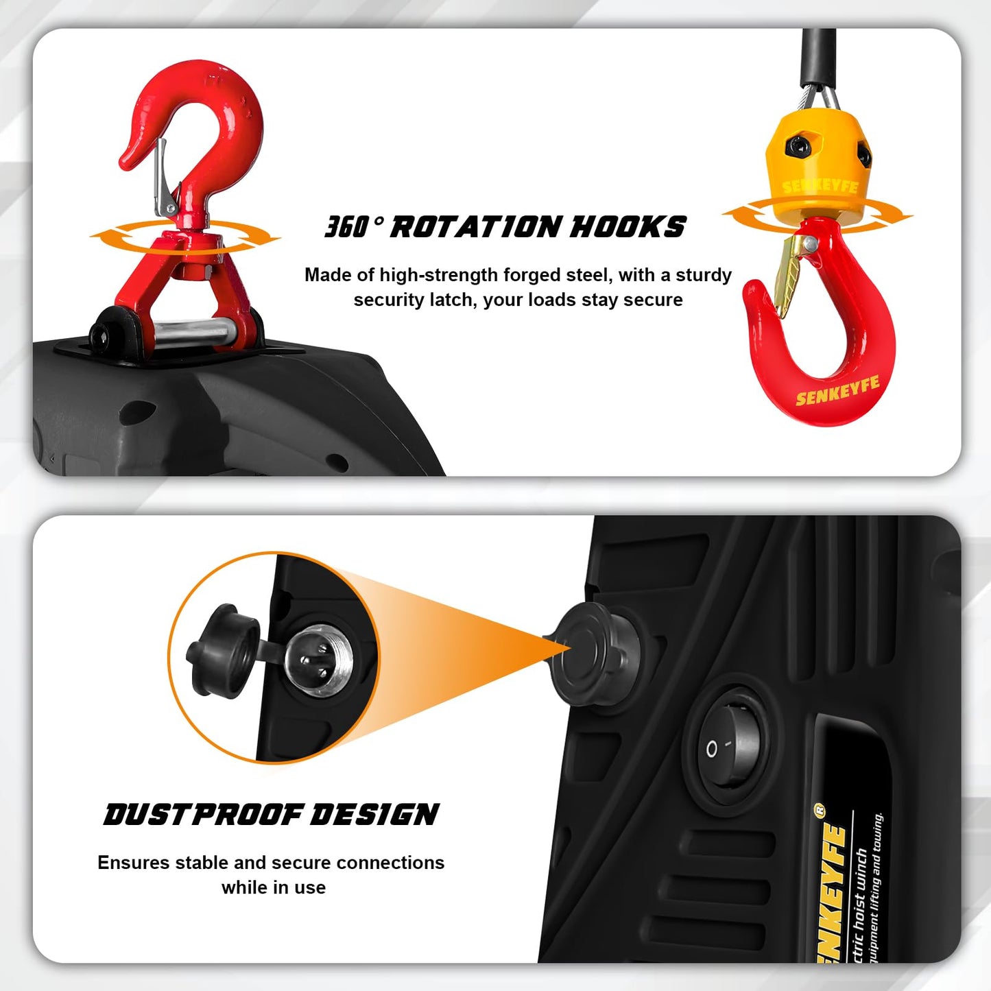 SENKEYFE Power Electric Portable Hoist Winch 1100LBS, 3 in 1 Electric Cable Hoist 110V 25 FT with Lifting Strap, Electric Hoist Lift Ceiling Winch for Lifting Towing