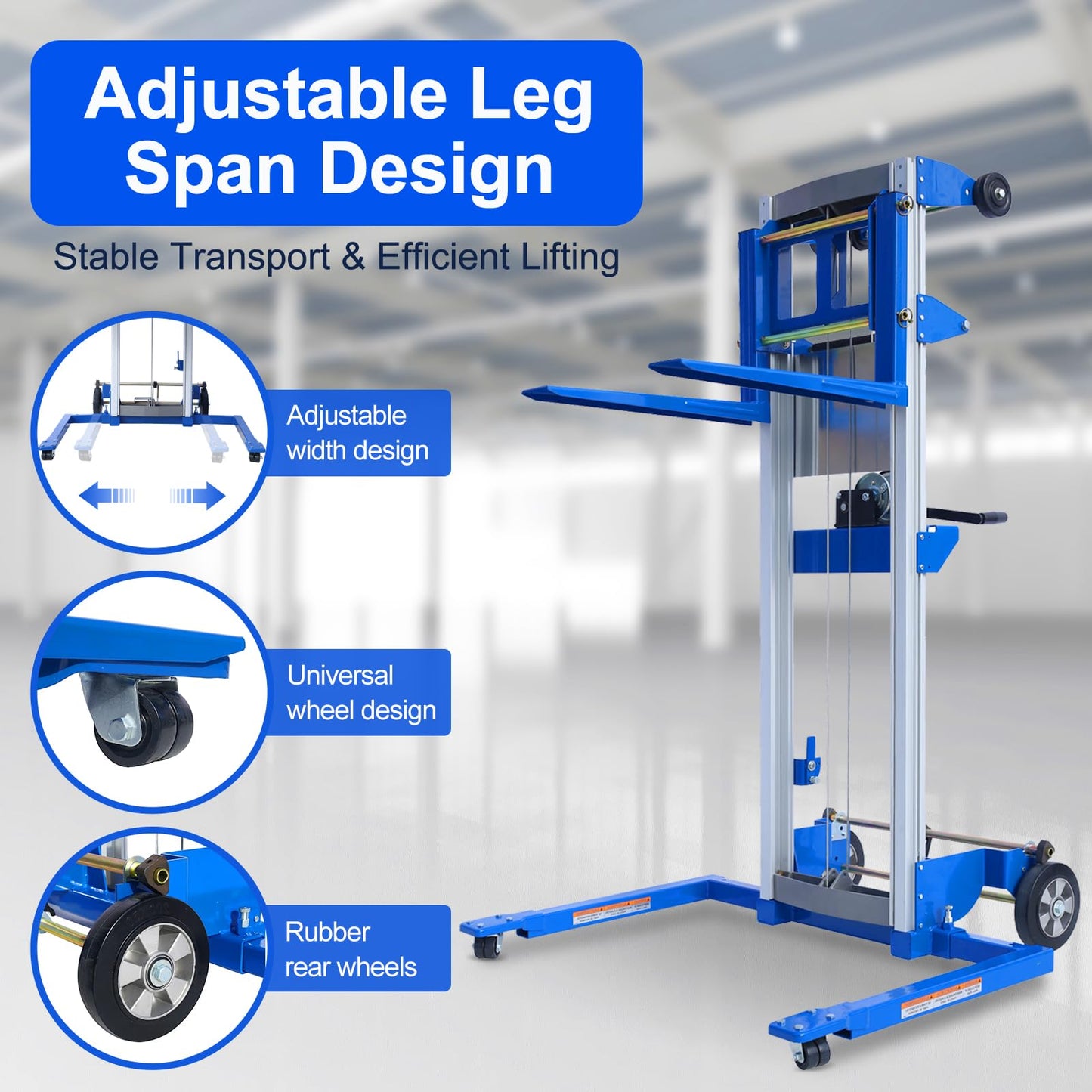 ELOMBR 2PCS Material Lift Winch Stacker, 1.97"-70" Height Range, 500 lbs Capacity, Adjustable Straddle Hand Winch Lift Trucks for Warehouse, Factory, 42.90" L x 43.30" W