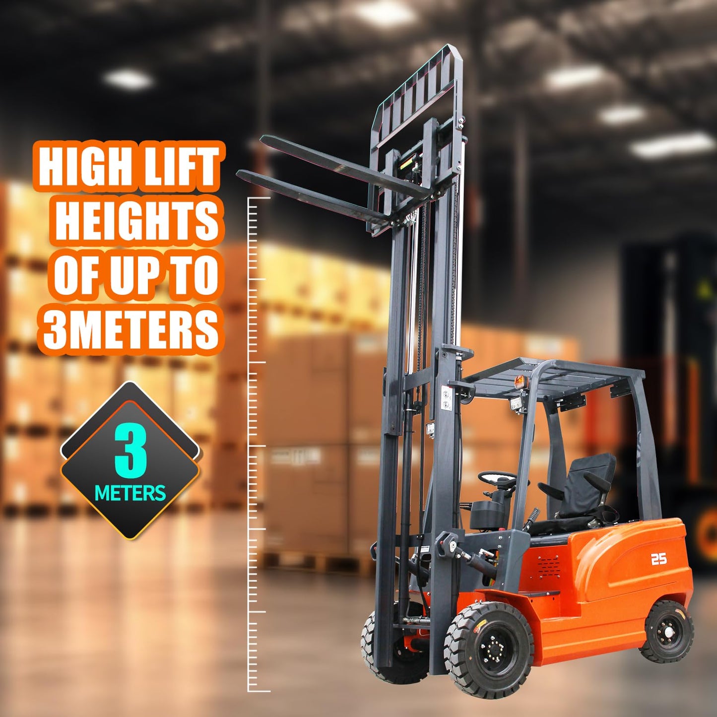 2.5 Ton Electric Forklift Pallet Stacker, Compact Forklift Capacity Heavy Duty Industrial Material Handler for Warehouse Factory Logistics Lead Acid Battery Powered, Moved Sideways (Orange)