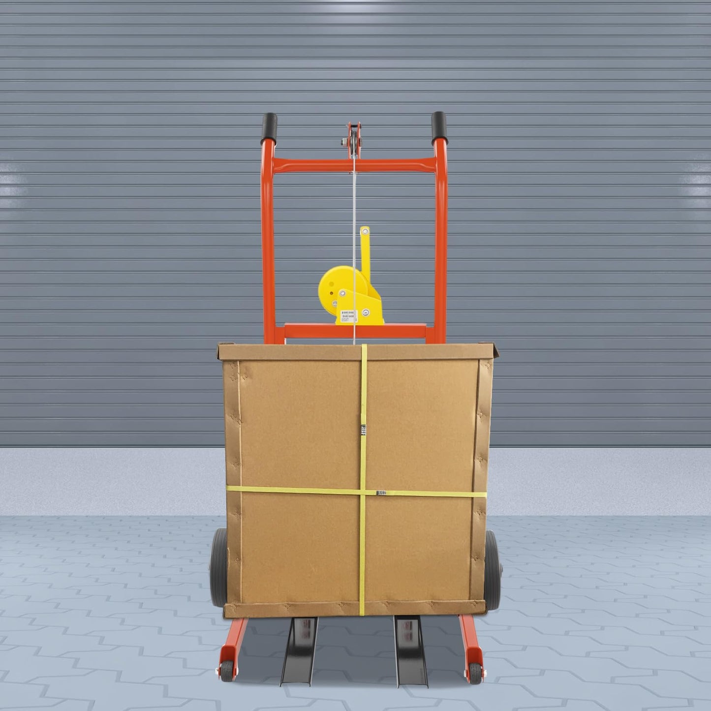 Hydraulic Material Lift Stacker, Heavy-Duty Adjustable Fork Pallet Truck, 330 lbs Capacity Manual Material Lifter with Crank Handle, Portable Steel Lift Stacker for Warehouse, Garage, and Workshop Use