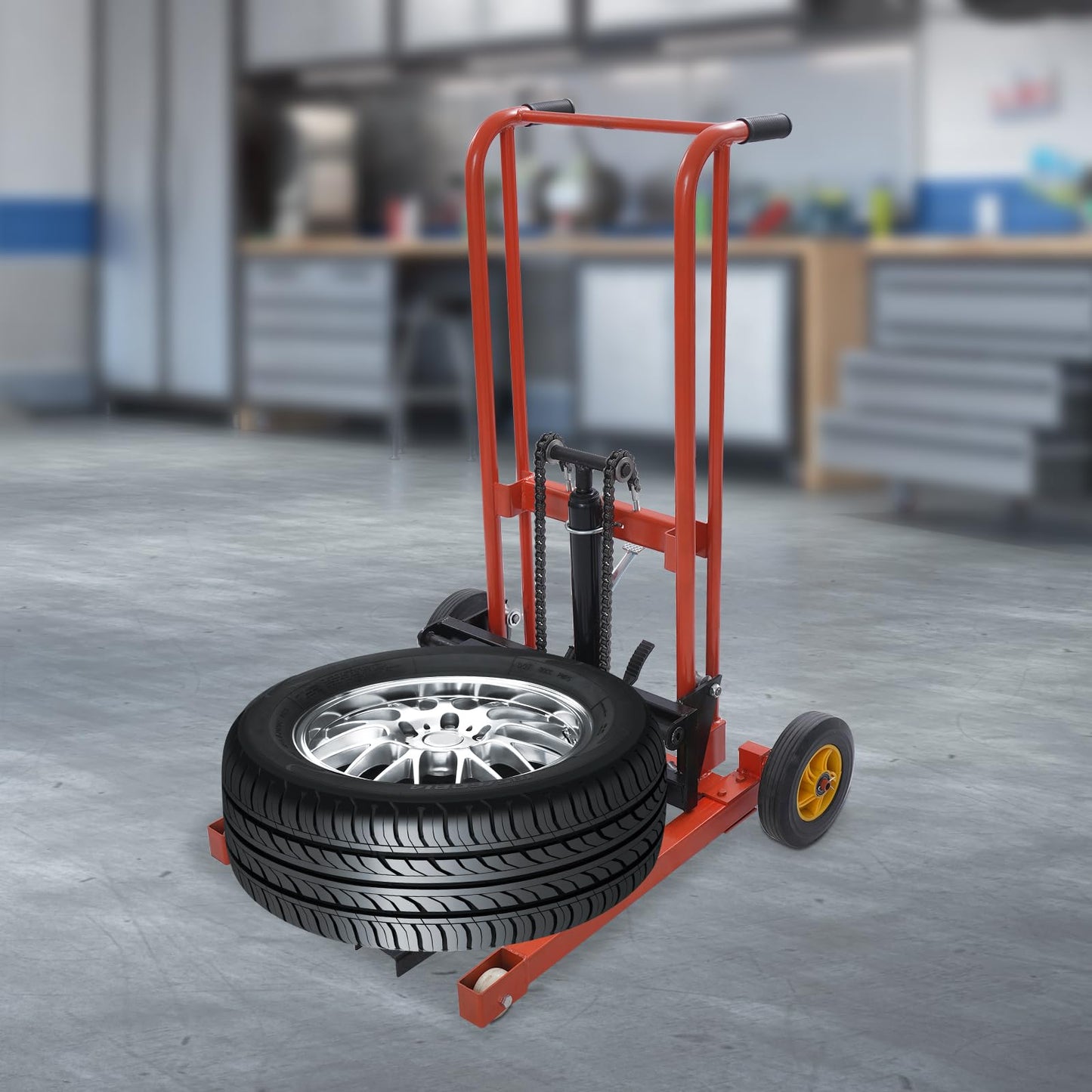 Hydraulic Material Lift Pallet Truck Portable Lift Winch Stacker with Swivel Wheels Adjustable Manual Winch Stacker 450lbs Capacity, 36" Max Lift, Removable Flat Bed