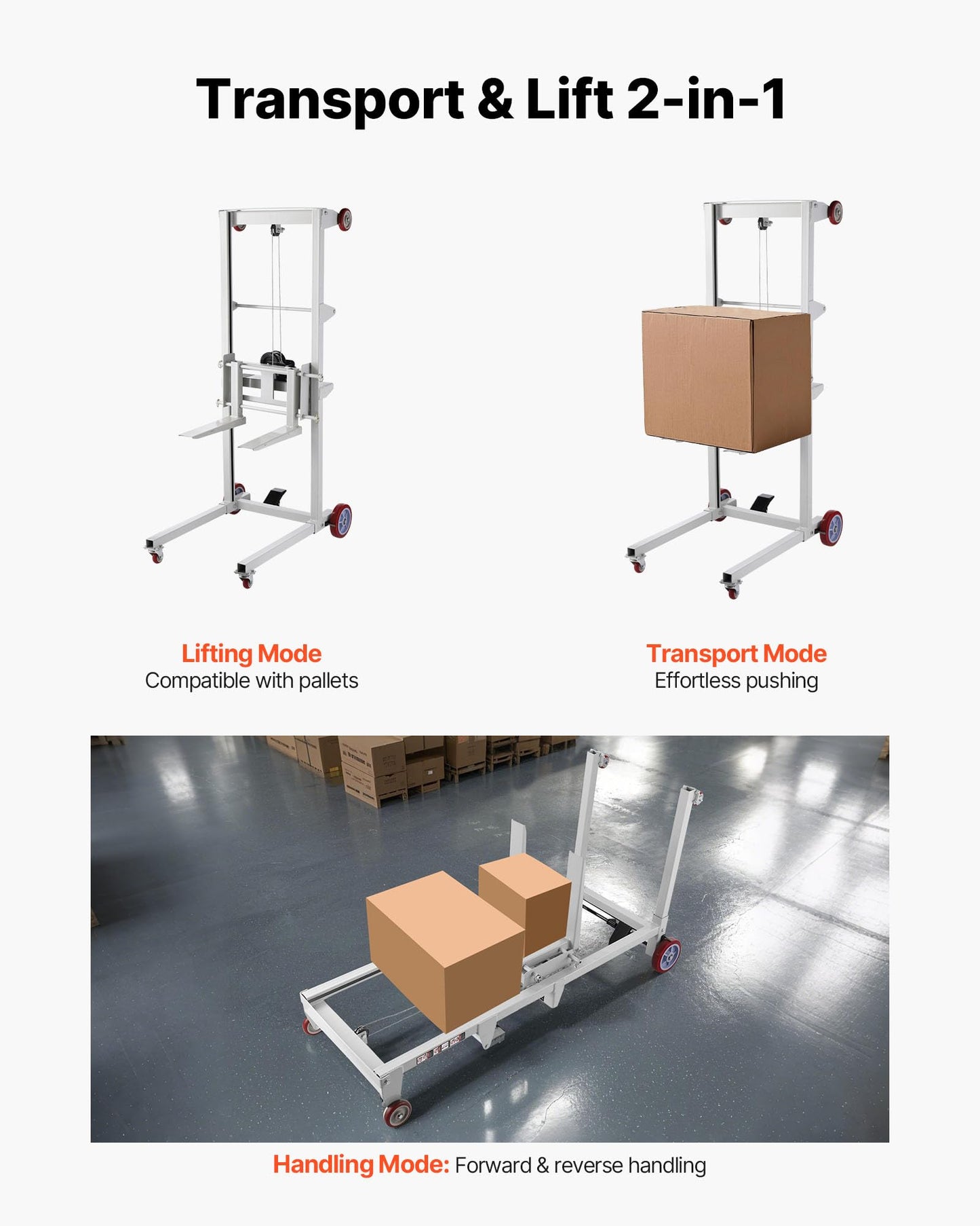VEVOR Material Lift Winch Stacker, 551 lbs Capacity, Heavy Duty Pallet Truck Dolly with Adjustable Forks & 6-Wheel System, 70 inch Max Lifting Height, Industrial Manual Pallet Truck Dolly