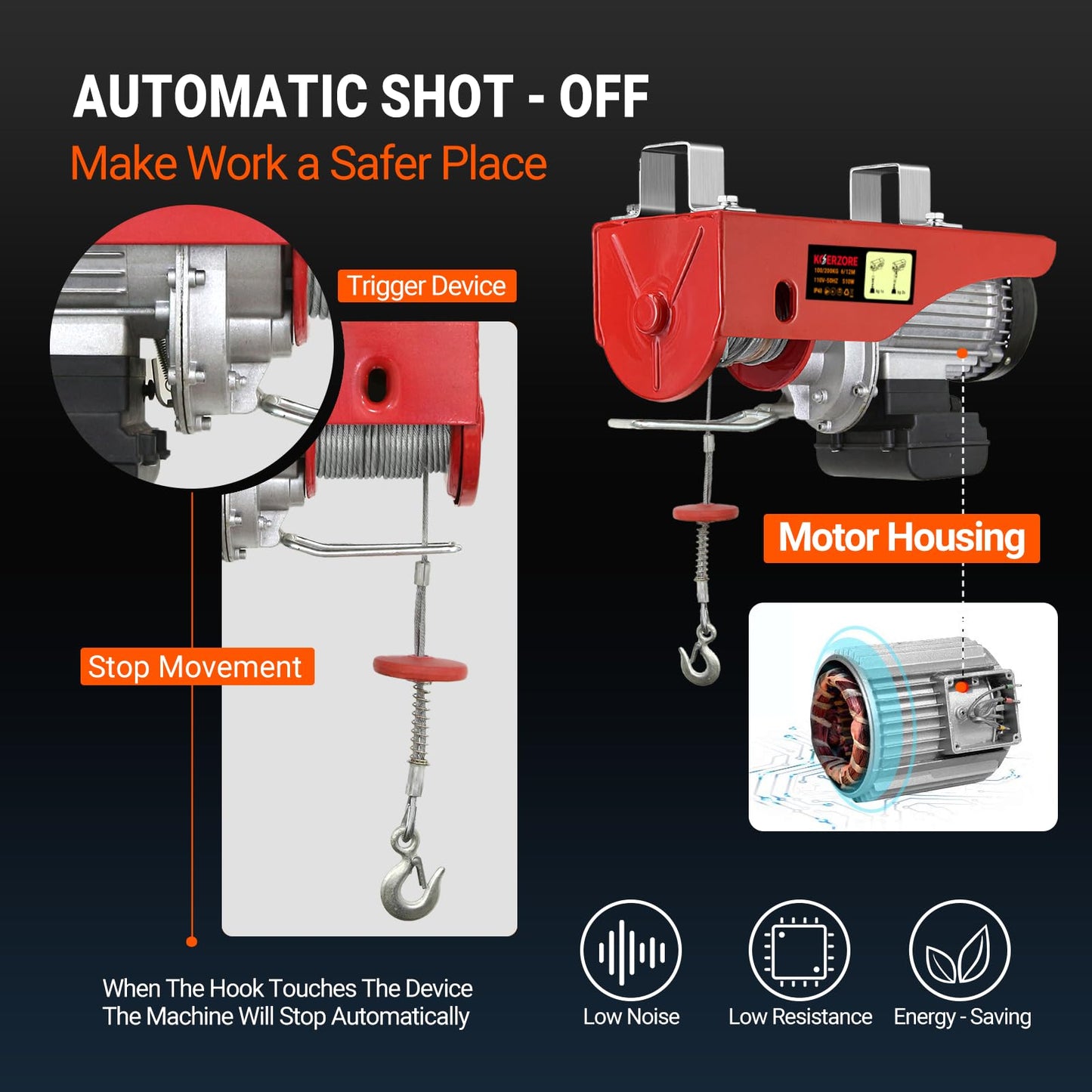 KOERZORE 440 Lbs Electric Hoist Winch with 14 ft Wired Control - 110V Electric Winch with 40ft Lift Height for Garage, Warehouse, ATV, Engine Hoisting, Furniture & Drywall Lifting