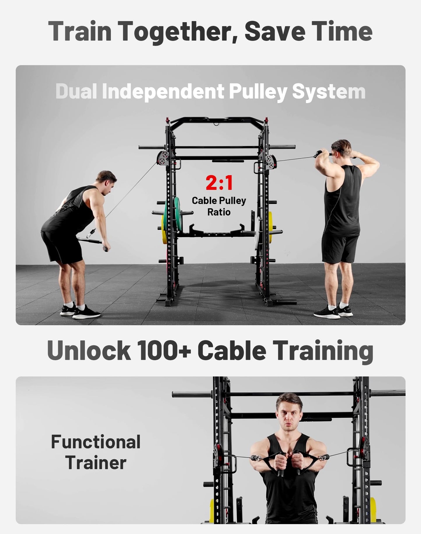 Mikolo M4 2.0 Ultra Smith Machine with Aluminum Pulles, All-in-One Home Gym Power Cage with LAT Pulldown & Cable Crossover, Squat Rack for Full Body Workouts (Black)