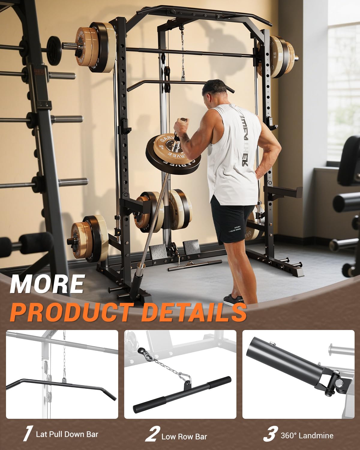 Smith Machine, 1000 LBS Squat Rack for Home Gym, LAT Pulldown Machine, Multifunctional Power Rack, Power Cage for Strength Training