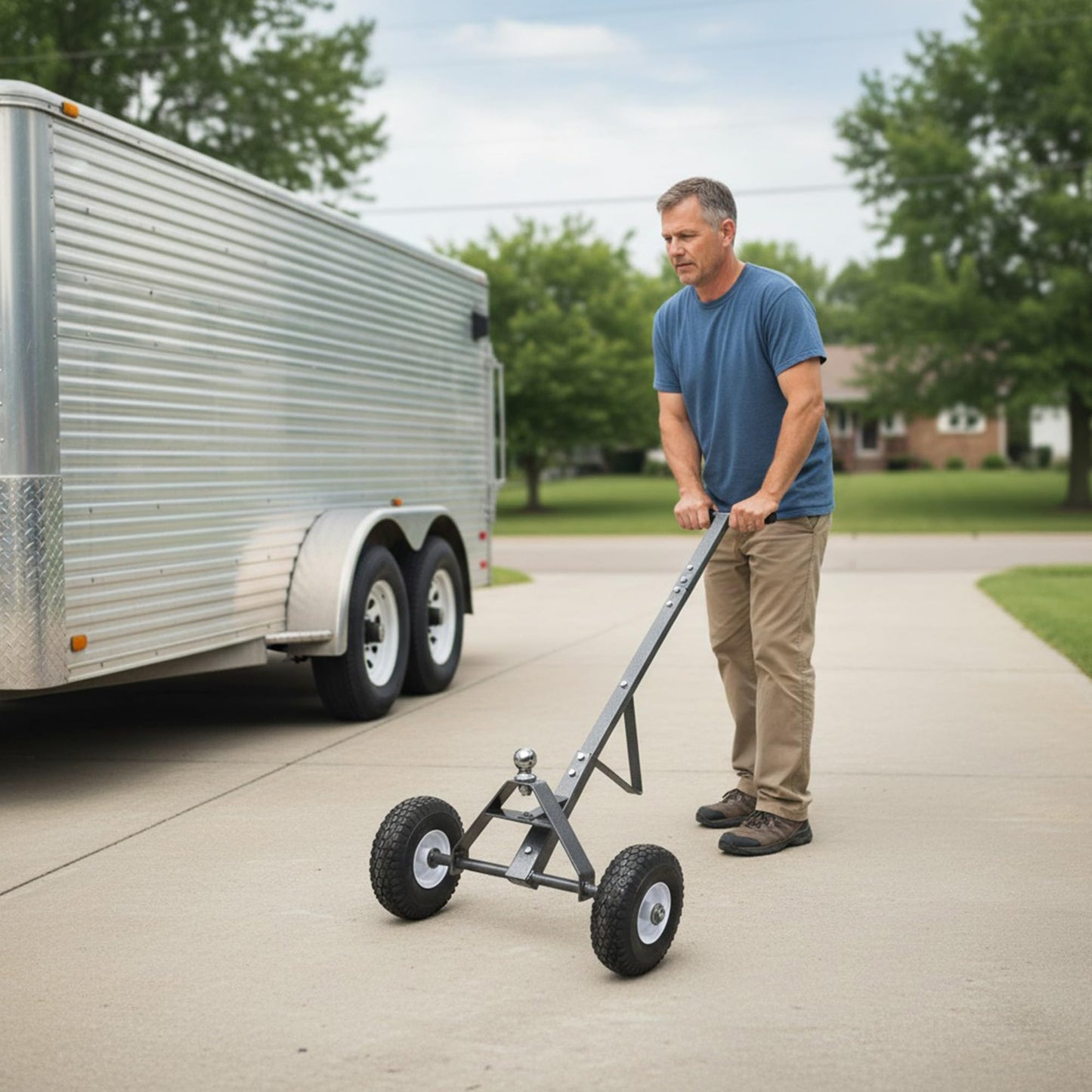 Tow Tuff TMD-600DP Dual-Pull Trailer Dolly Cart, Heavy Duty Steel Hitch Mover with 12 Inch Flat Free Tires for Boat Utility Trailers, Black