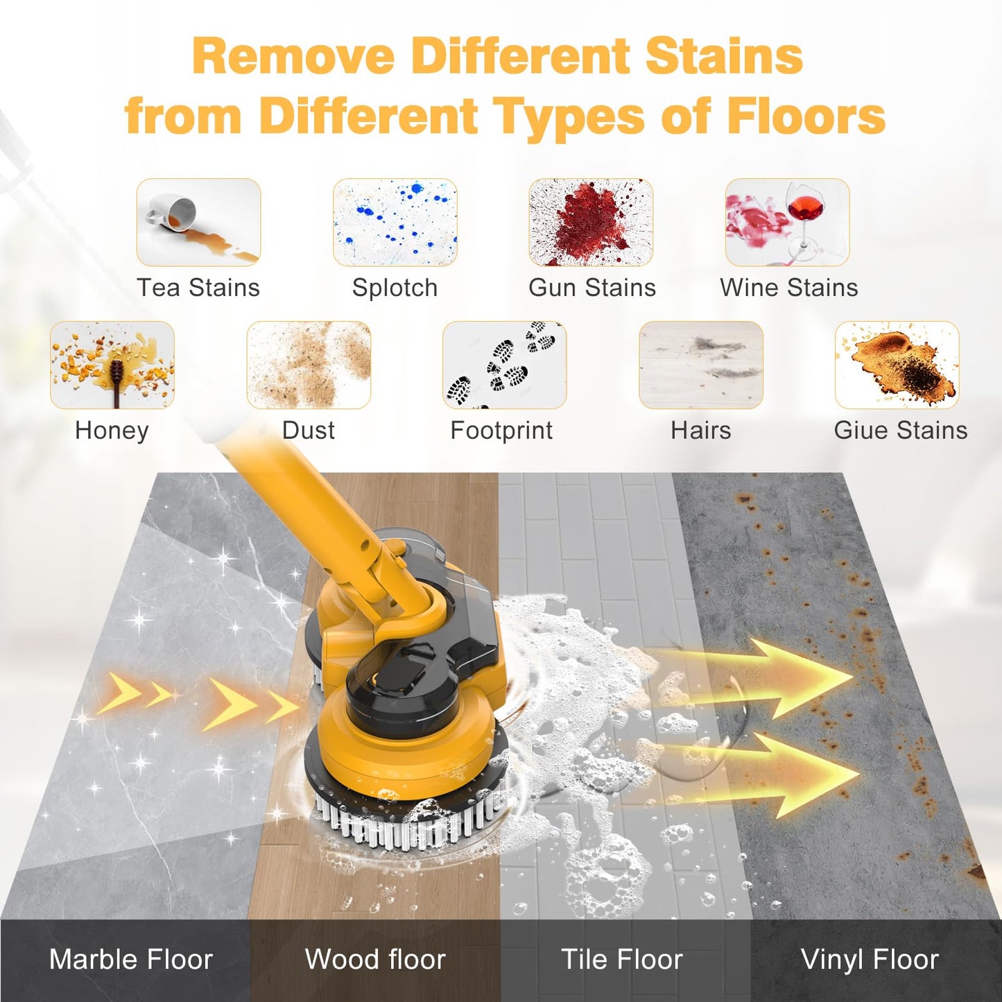 Cordless Electric Mop for Dewalt 20V Battery (NO Battery), 2 in 1 Spin Mop & Floor Scrubber Machine with LED Light & Water Spray 800 RPM for Floor Cleaning, Hardwood,Tile