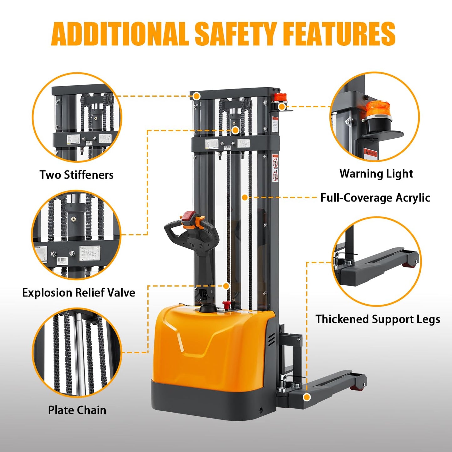 Tory Carrier Full Electric Pallet Stacker, Powered Forklift 3300 lbs Capacity, 138 inch Max. Lifting Height, Straddle Legs & Forks Material Lifts, Gel Battery Pallet Lift for Narrow Spaces