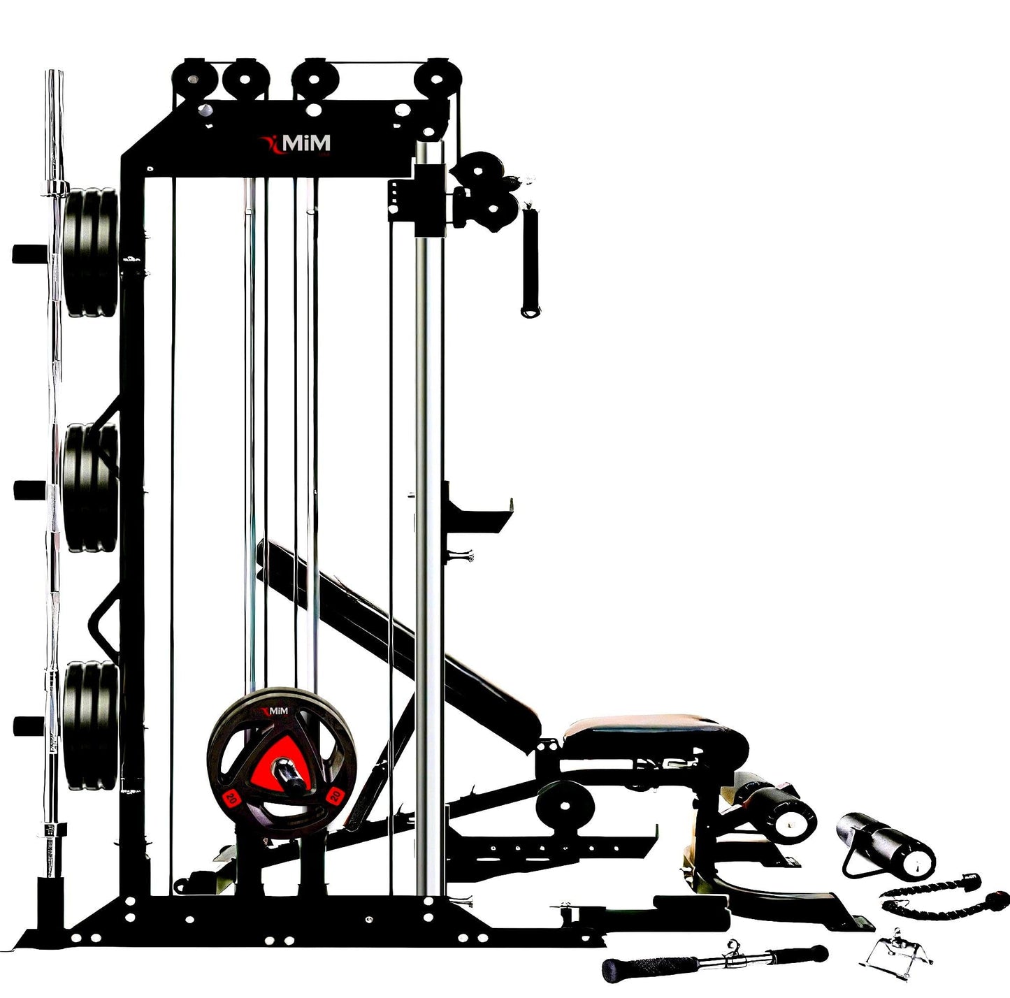 MiM USA Pro Master, All in One Home Gym, Smith Machine & Functional Trainer, 2000LB Capacity w/ Adjustable Bench, Arm Curl & Complete Attachment