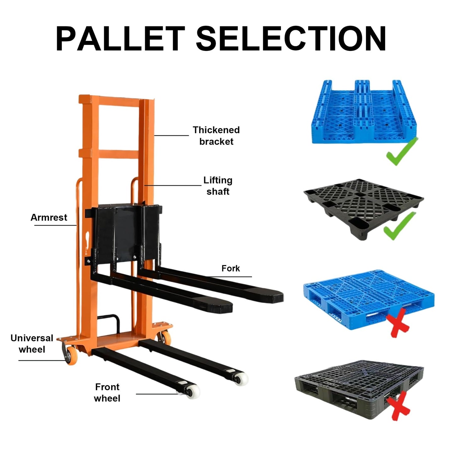 Electric Pallet Stacker, Electric Forklift 500 Kg/1100 Lbs Lifting, 1.3~2 Meters/4.26~6.56ft Lifting Height Hydraulic Portable Material Lift(Fixed,1.6m/5.24ft)