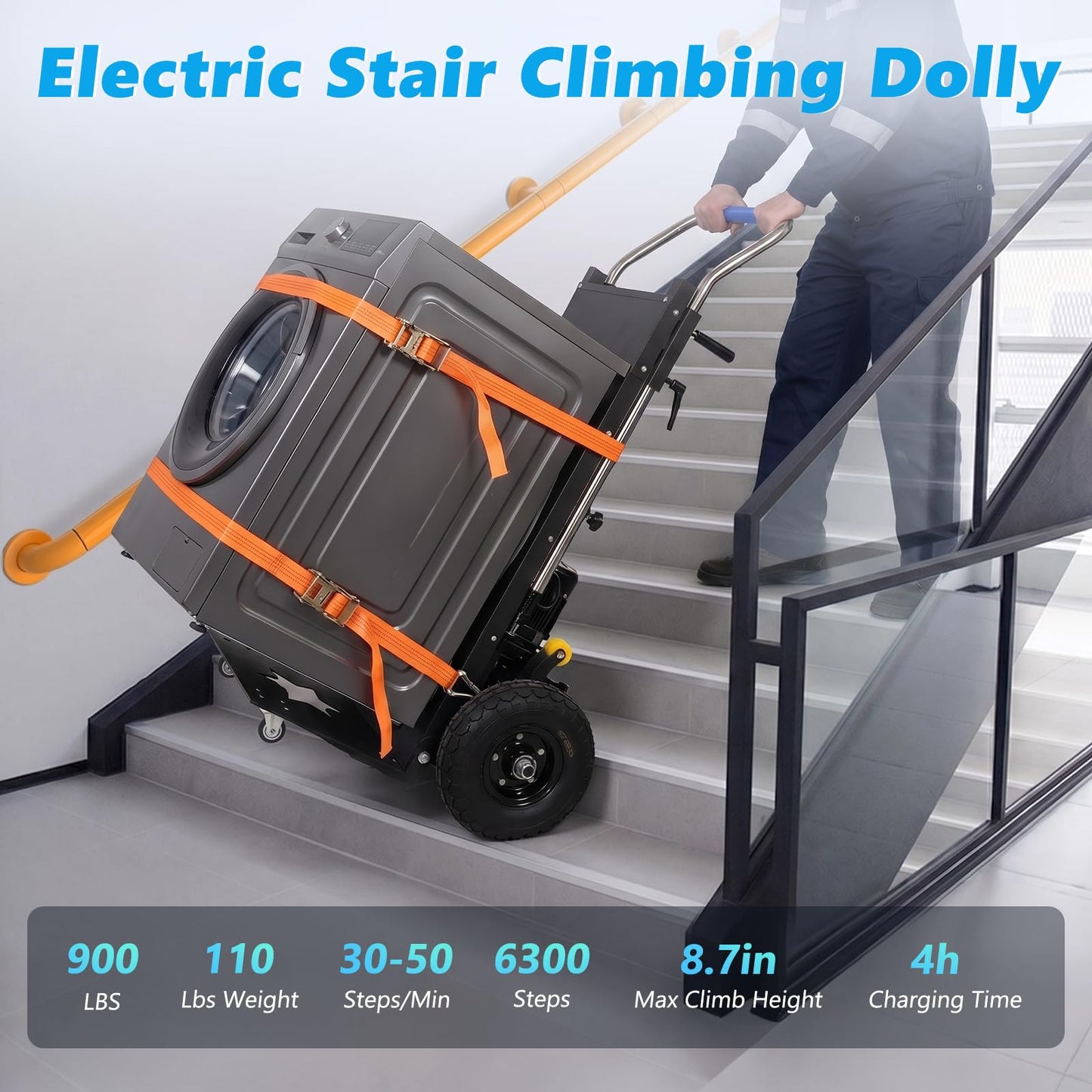 Electric Stair Climbing Dolly 1500W, Heavy Duty Stair Climber Hand Truck, Powered Stair Climbing Cart with 10" Anti-Slip Tires, Adjustable Speed Moving Cart for Appliances Furniture (Black)