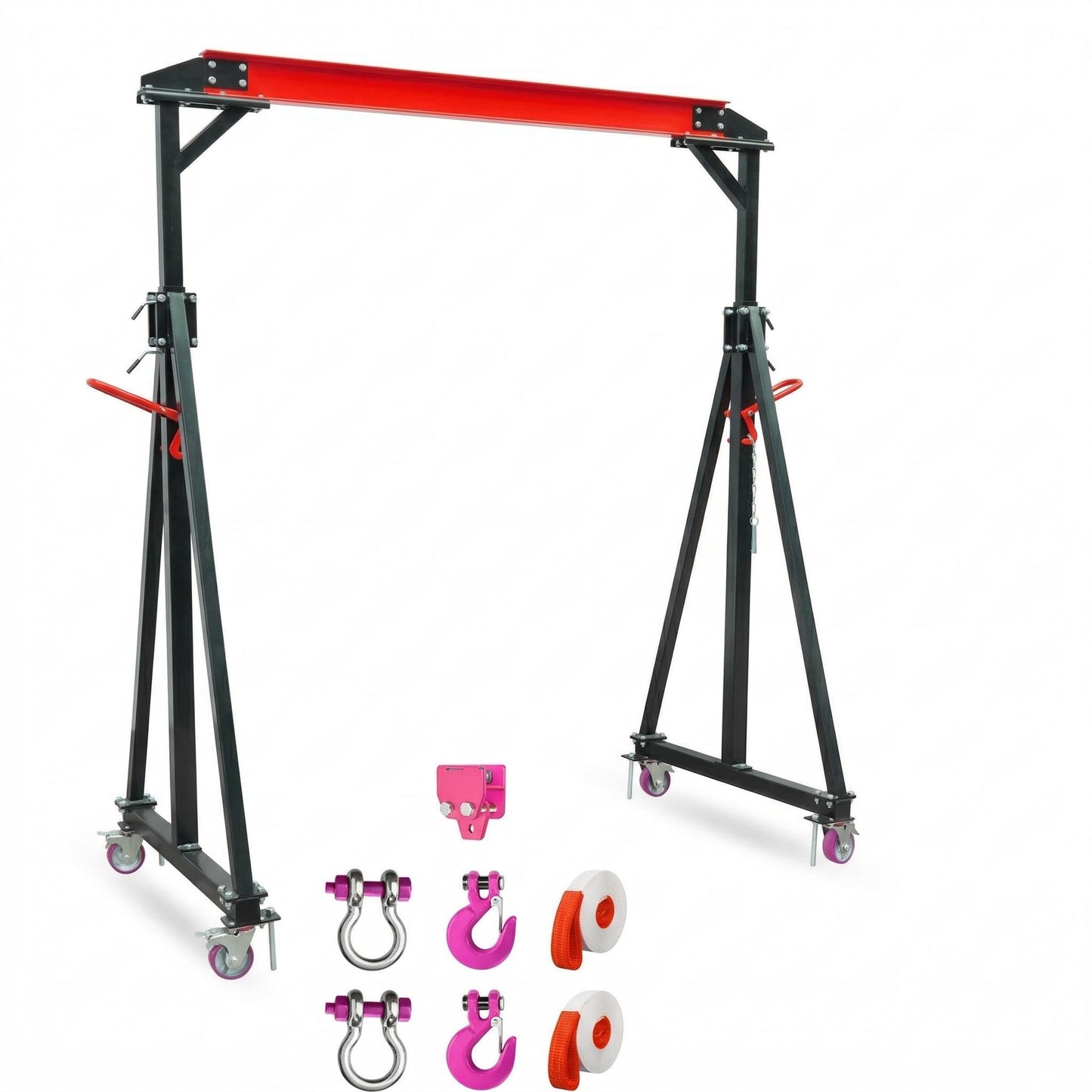 Adjustable Gantry Crane 1 Ton 2200 Lb, 12 Height Positions 97-141 in, Triangle Base a-Frame, Heavy Duty Steel i-Beam, Portable Lifting Crane for Warehouse, Shop, Construction