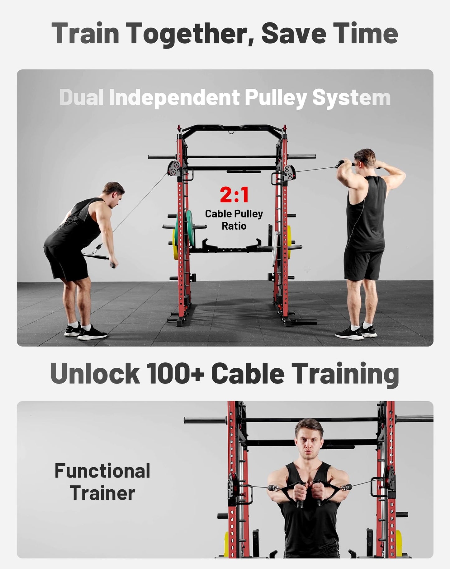 Mikolo M4 2.0 Elite Smith Machine with Weight Stack, All-in-One Home Gym Power Cage with LAT Pulldown & Cable Crossover, Squat Rack for Full Body Workouts (Red)