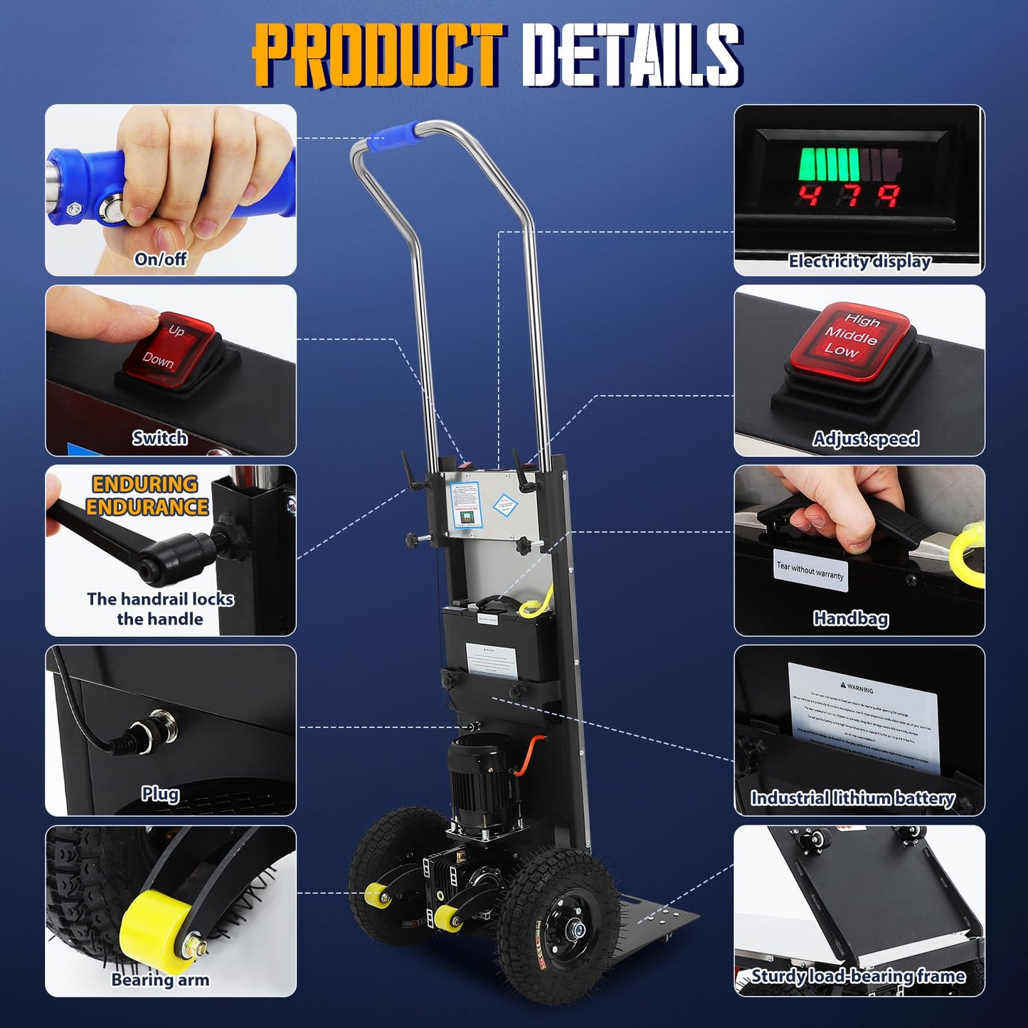 1200W Power Stair Climber Trolley, 881 Lbs Heavy Duty Stair Climbing Cart with 3 Adjustable Speeds & 4H Battery Life, Folding Lift Helper for Moving Appliances up/Down Stairs, Silver