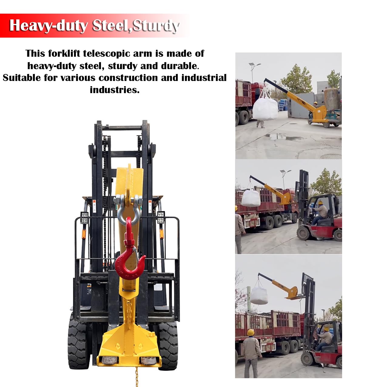 EQCOTWEA 2-Ton Forklift Jib Boom Crane Attachment, Extendable Jib Crane, 0-75° Adjustable Tilt, 7-12ft Telescopic Boom Arm, 2 Hooks, for Lifting & Material Handling – Compatible with Forklifts