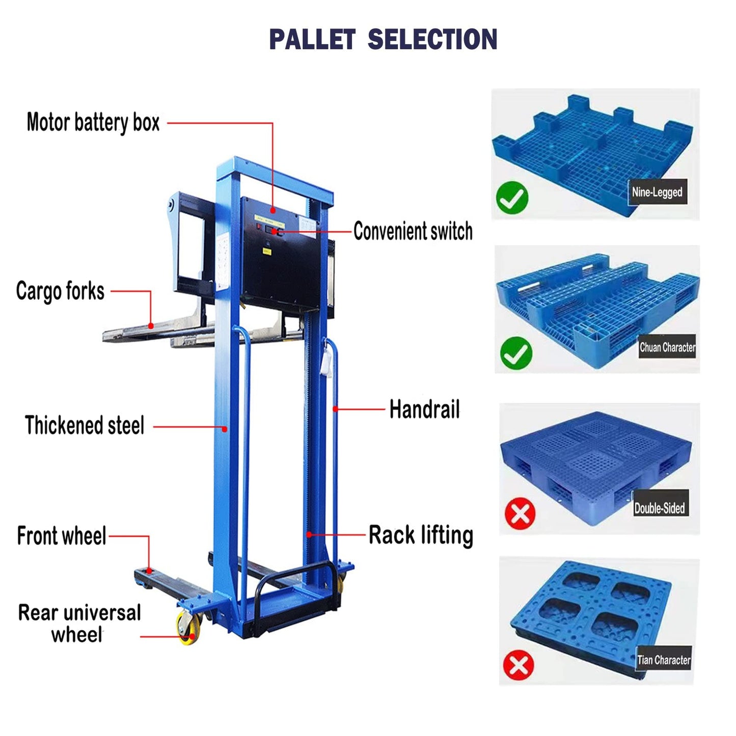 Handling Tools- Semi Electric Forklift Pallet Stacker Hand Truck,Hydraulic Portable Material Lifts Pallet Jack Lift with Remote Control, 1500lbs Capacity 51" /63" Lift Height Adjustable Forks