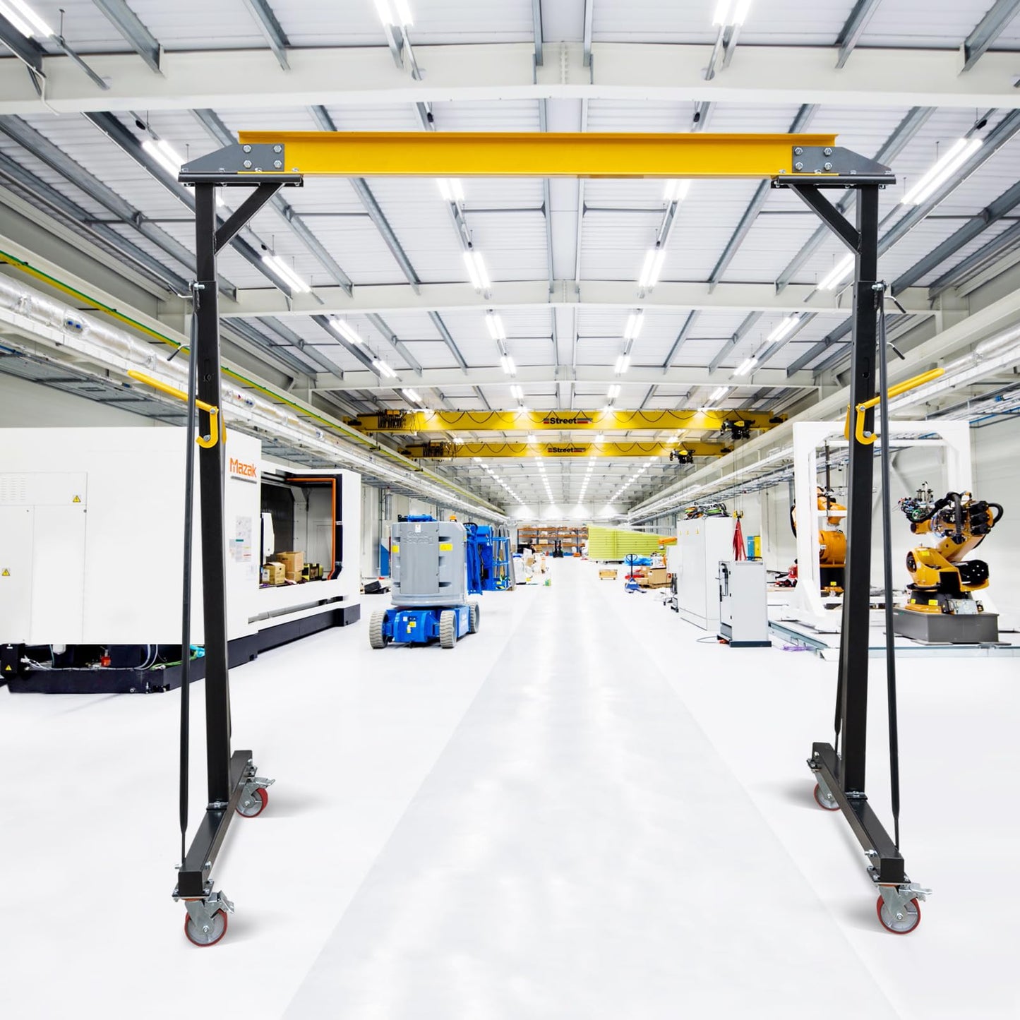 YardYonder Adjustable Gantry Crane - 1 Ton (2200 Lbs) Capacity Portable Hoist, 97" to 141" Height Range for Factories, Warehouses, Construction & Auto Repair