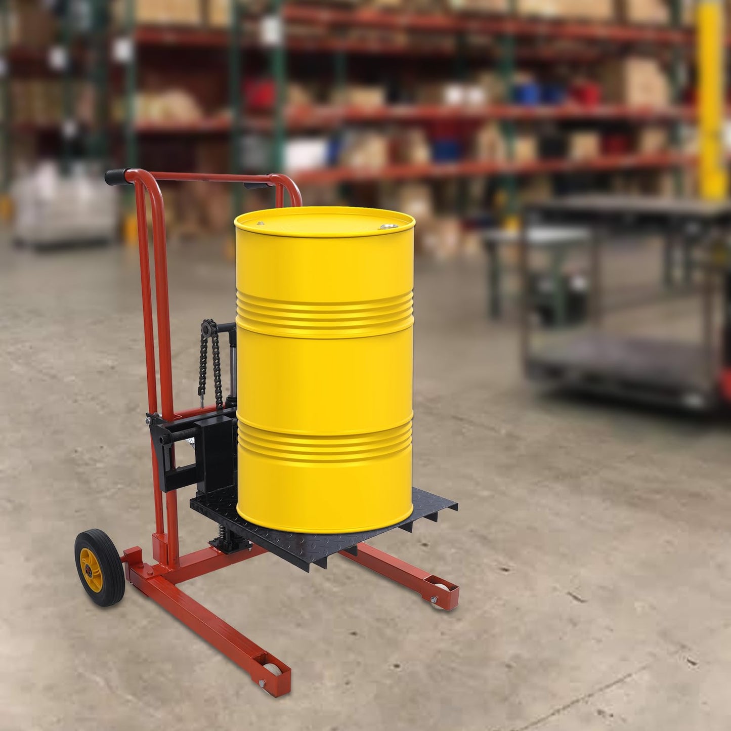 Pattosaey Material Lift Winch Stacker, 450lbs Capacity Material Pallet Truck Dolly, 36” Max Lifting Height Adjustable Manual Winch Stacker with 9" Caster & Removable Flat Bed