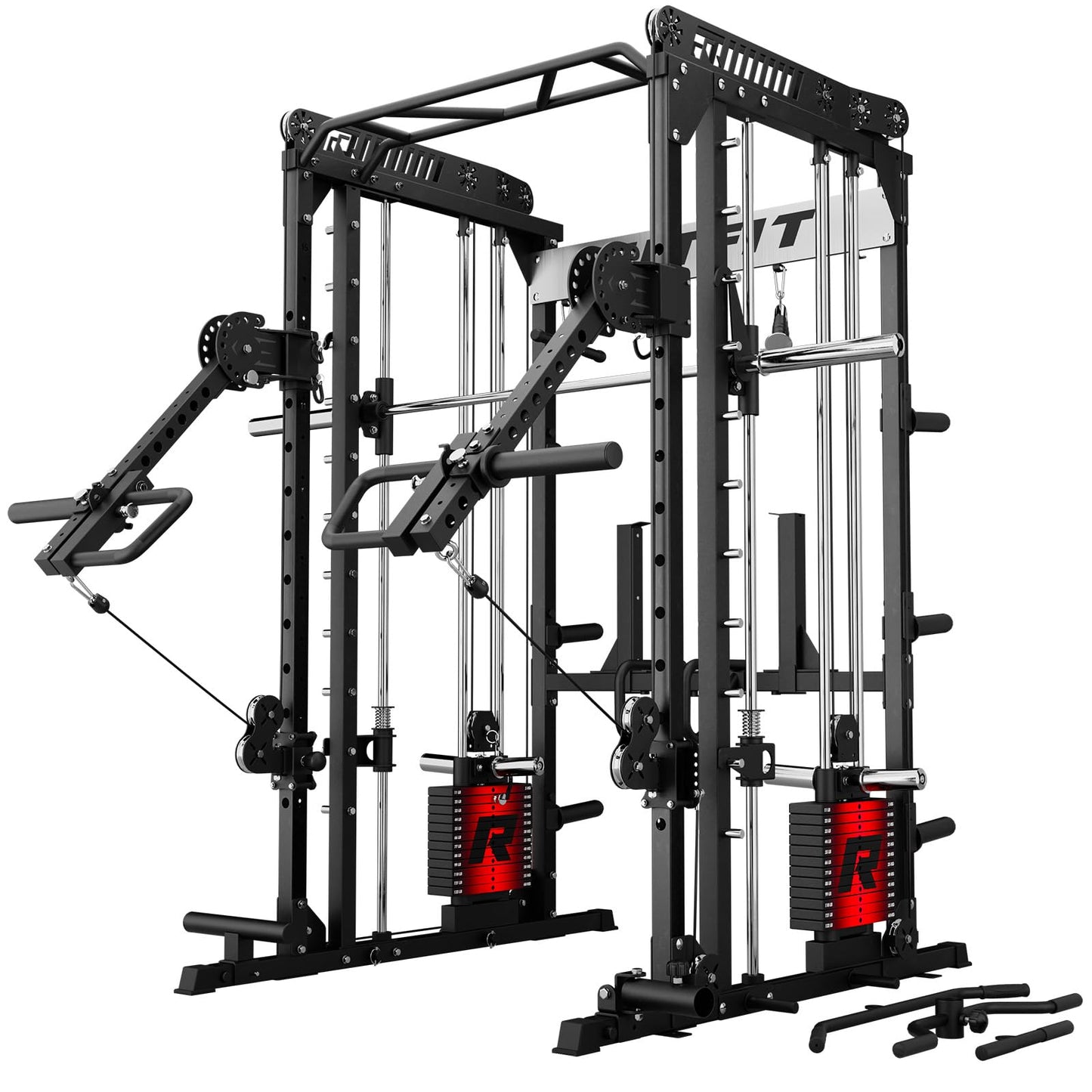RitFit M1 Pro Smith Machine with LAM1 Adjustable Lever Arm Attachment, All-in-One Power Cage, Power Rack with LAT Pulldown & Cable Crossover System for Home Gym(Black with Weight Stack)