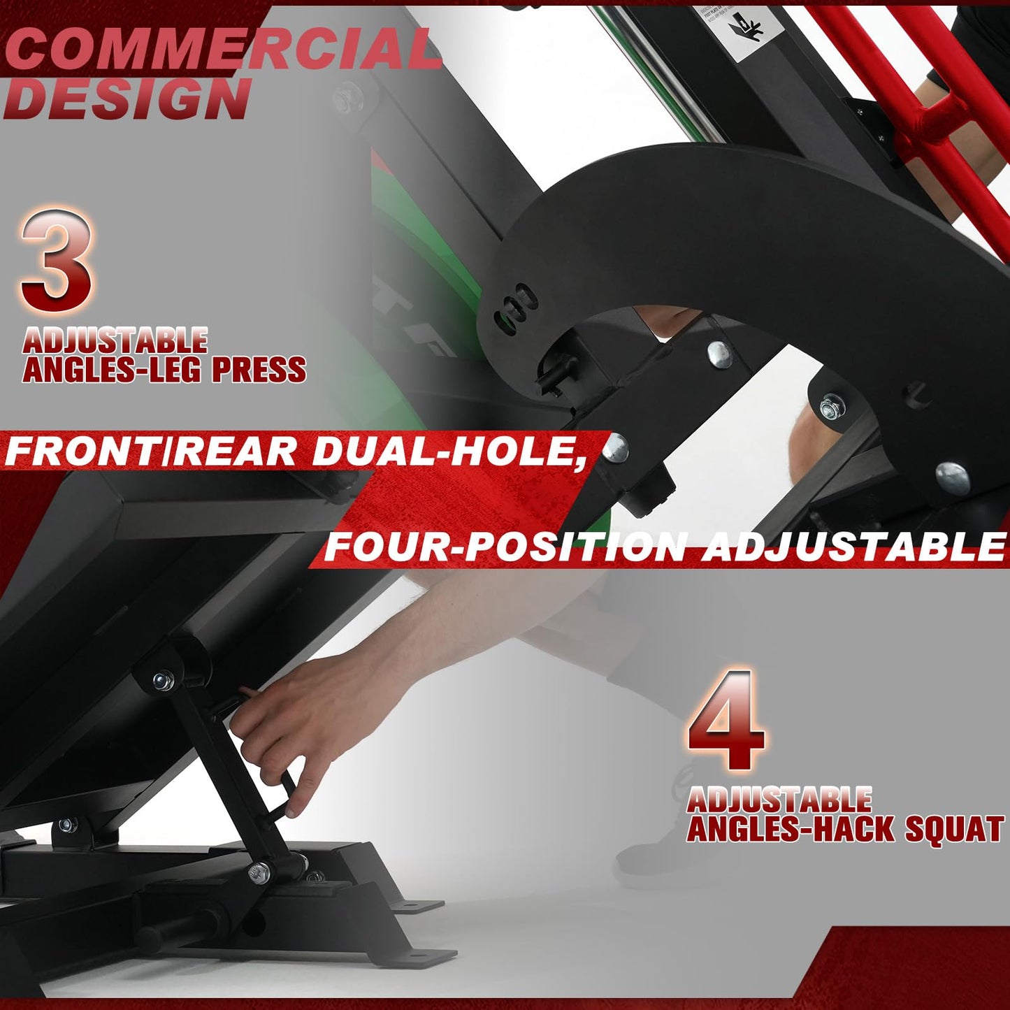 RitFit Gazelle Pro 3 in 1 Leg Press and Hack Squat Machine - High-Tensile Steel Leg Press Machine, 2000lbs Capacity, Adjustable Angles with Weight Storage (RED)