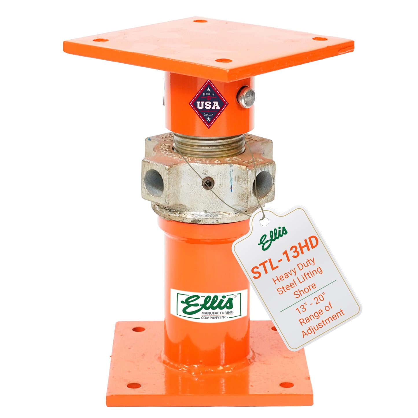 ELLIS Heavy-Duty Adjustable Steel Shore – House Jack for Permanent or Temporary Foundation Support, Beams, and Structural Repair – 52,000 lb Safe Load Capacity – 13"-20" Adjustment