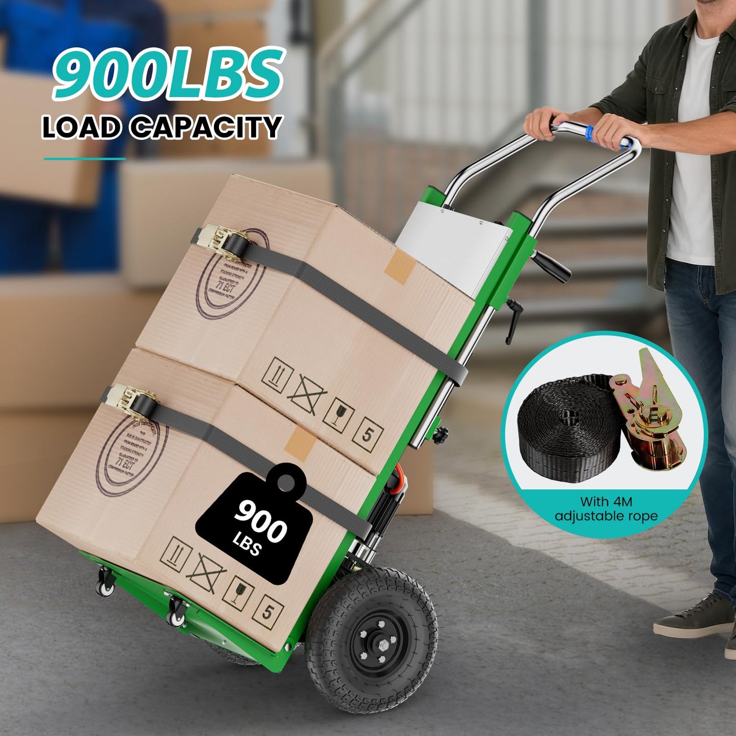 Electric Stair Climbing Dolly, 1300w Climbing Hand Truck Foldable, Large Capacity Stair Climbing Hand Trucks Dolly Cart with 4m Safety Rope, for Mobile Furniture Logistics Warehouse