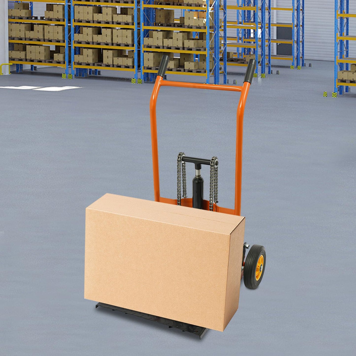 Hydraulic Material Fork Lift Winch Stacker, 441 lbs Capacity & 15.7 Inch Lift Height, Adjustable Pallet Truck with 9" Casters for Warehouse, Workshop, Factory, Dock, Yellow